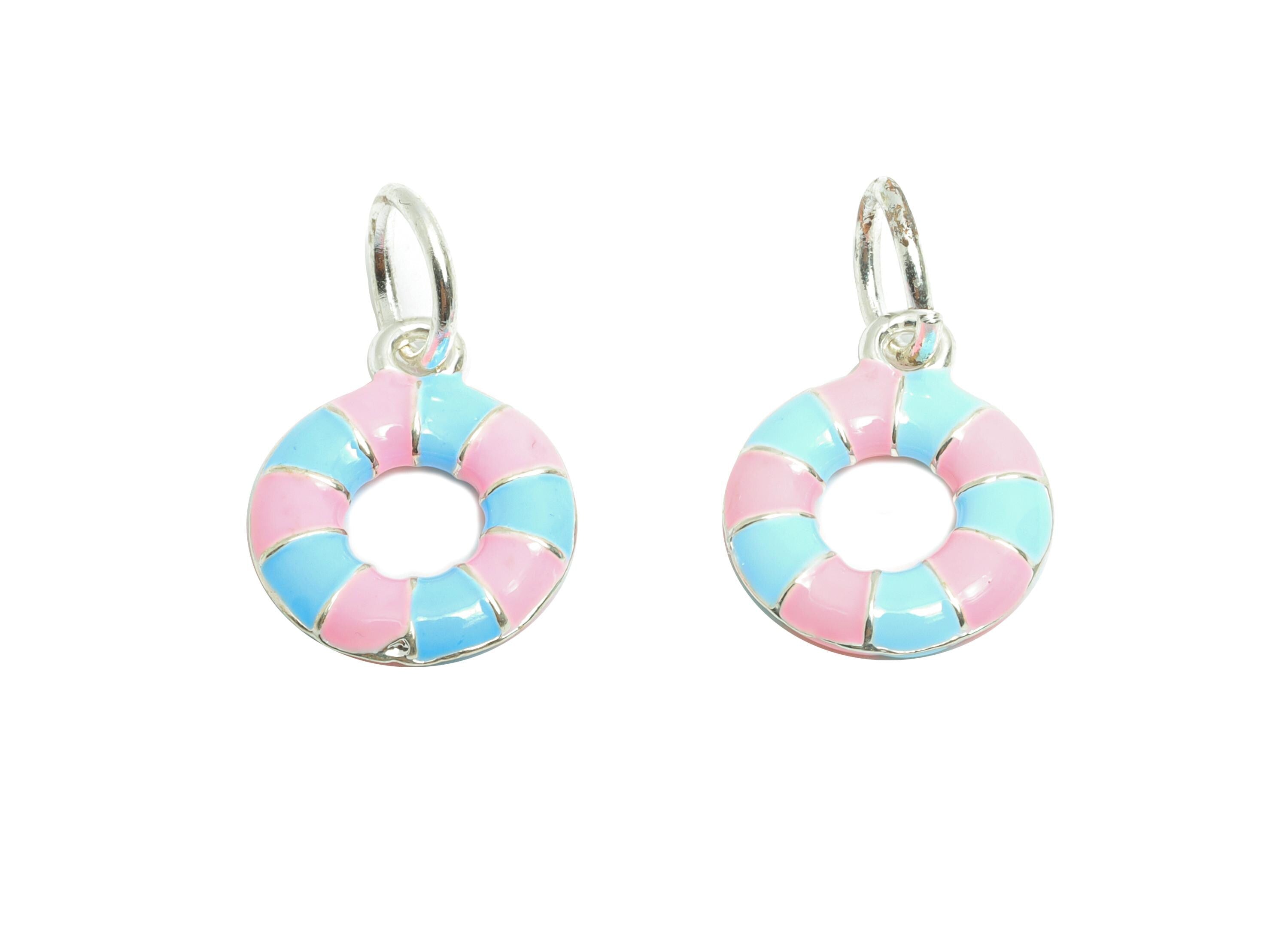 Alloy Donut Charms - Enamel Sweet Pendant - Striped Donut Charm - Miniature Dessert Charm - Whimsical Donut Jewelry - 20x12.54x2mm - ZZ2068 - DOMEDBAZAAR