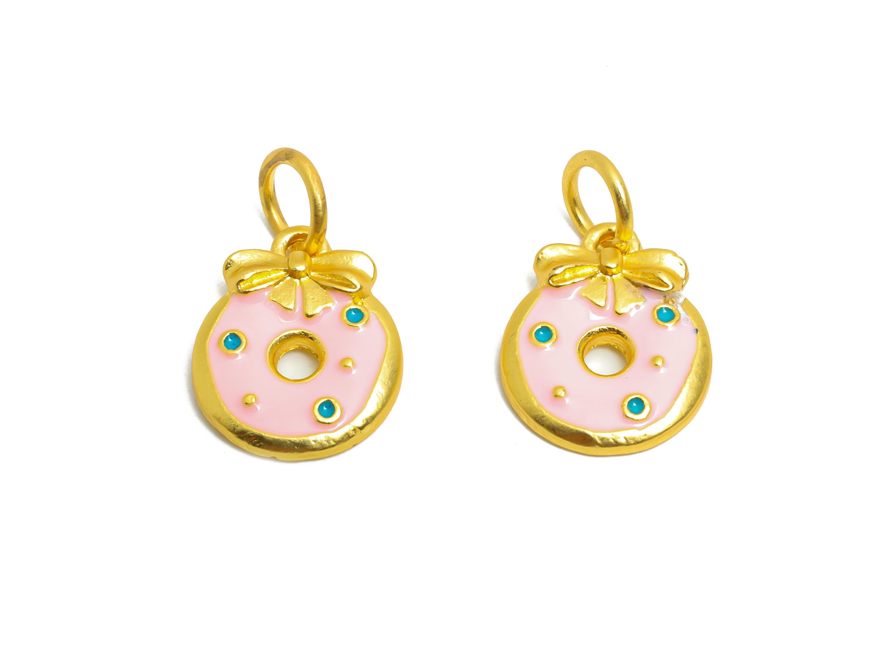 Alloy Donut Charms - Enamel Sweet Pendant - Striped Donut Charm - Miniature Dessert Charm - Whimsical Donut Jewelry - 20x12x2.17mm - ZZ2057 - DOMEDBAZAAR