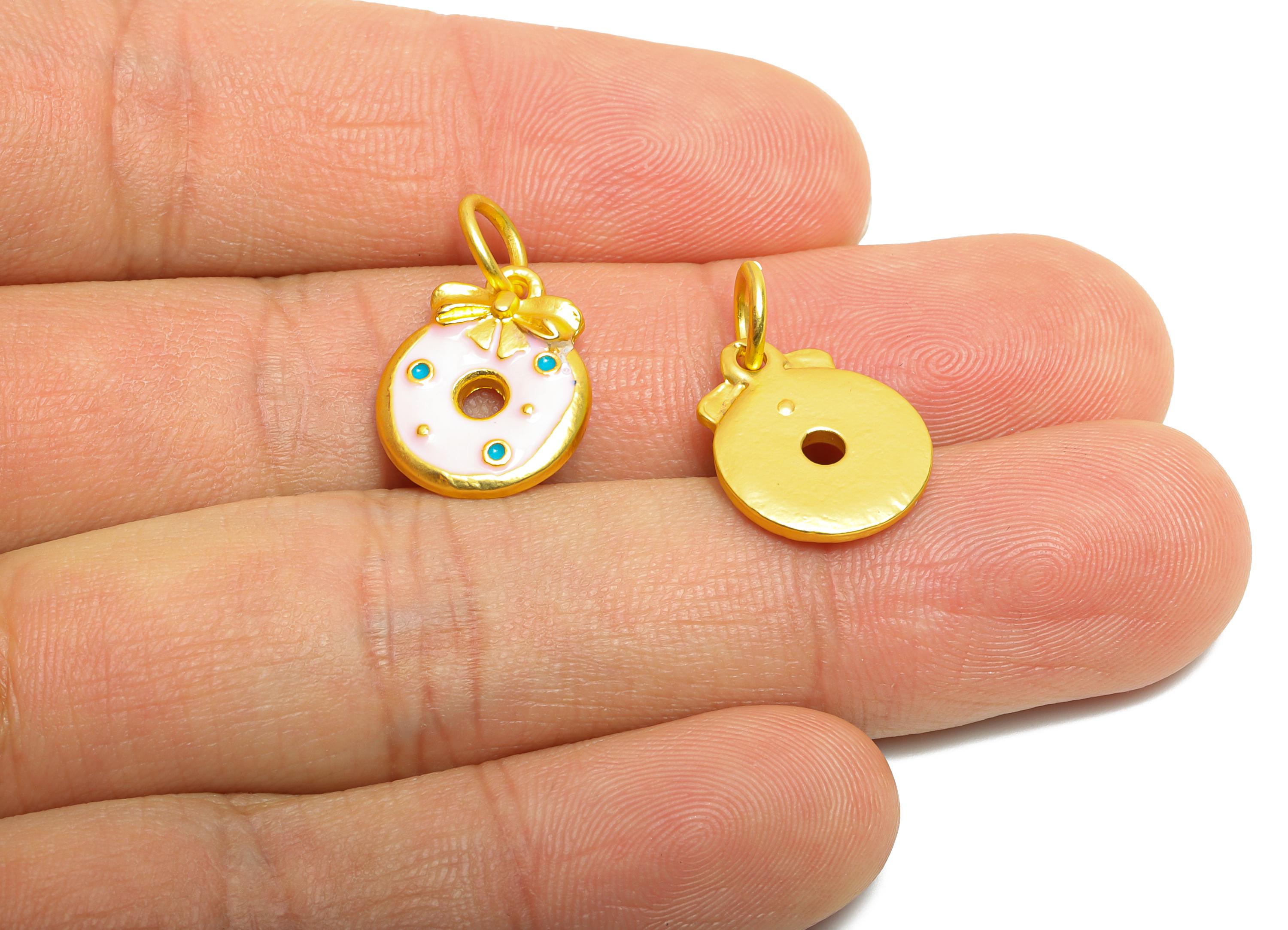 Alloy Donut Charms - Enamel Sweet Pendant - Striped Donut Charm - Miniature Dessert Charm - Whimsical Donut Jewelry - 20x12x2.17mm - ZZ2057 - DOMEDBAZAAR
