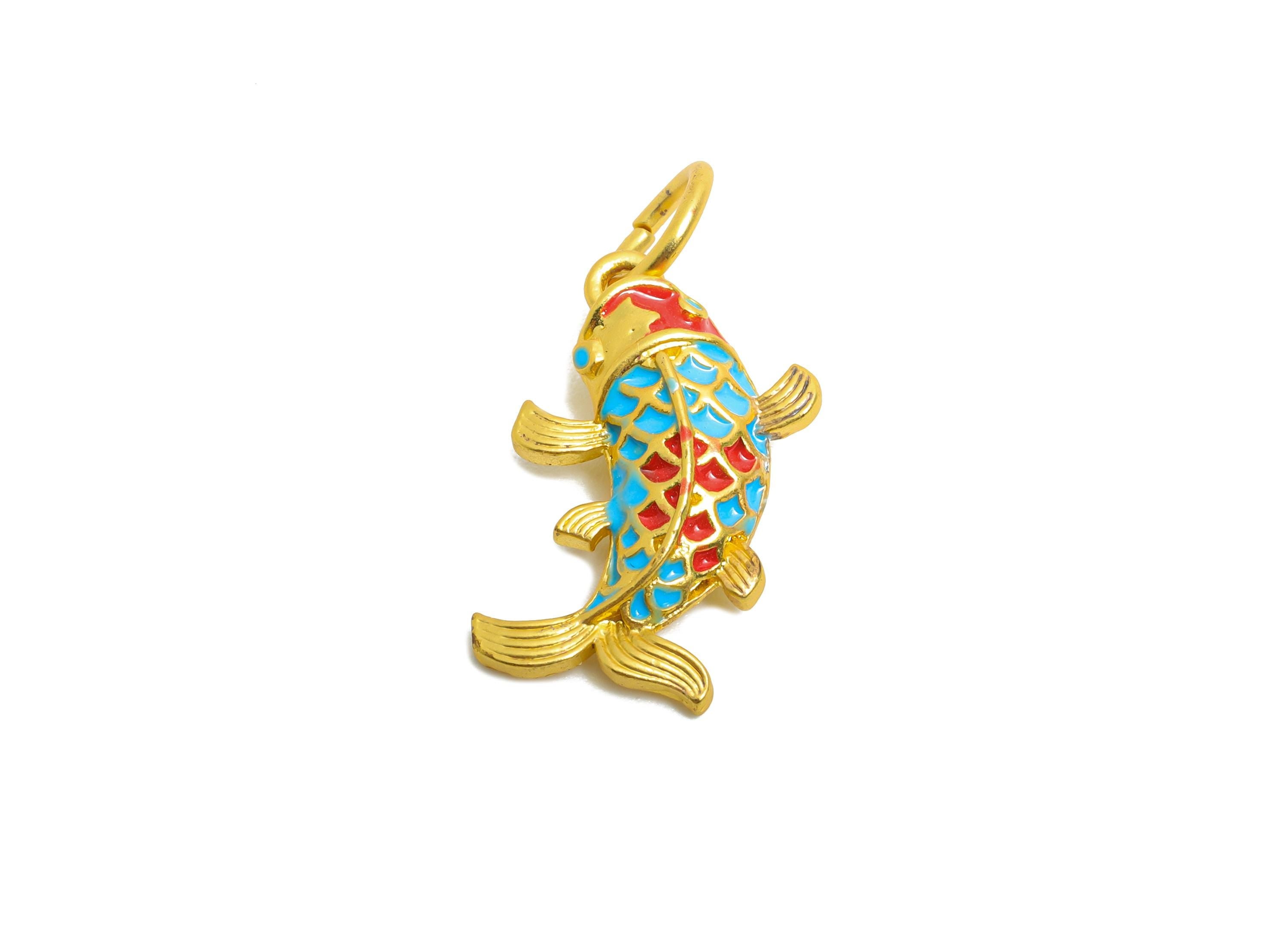 Alloy Koi Fish Eastern Charms - Dainty Enamel Good Lucky Pendant - Handmade Alloy Marine Charm - Jewelry Making - 21.55x12.3x5.4mm - ZZ2096 - DOMEDBAZAAR