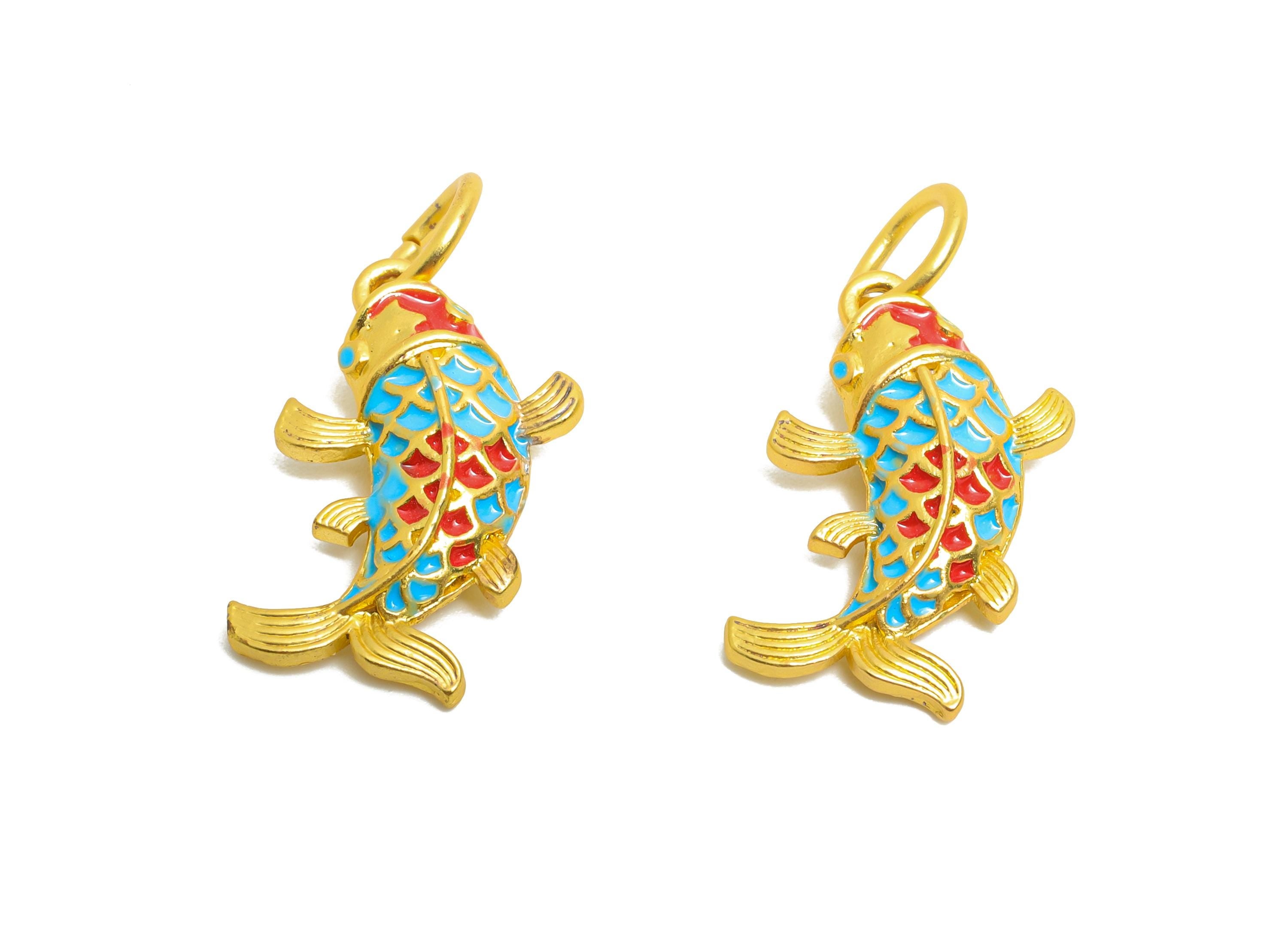 Alloy Koi Fish Eastern Charms - Dainty Enamel Good Lucky Pendant - Handmade Alloy Marine Charm - Jewelry Making - 21.55x12.3x5.4mm - ZZ2096 - DOMEDBAZAAR