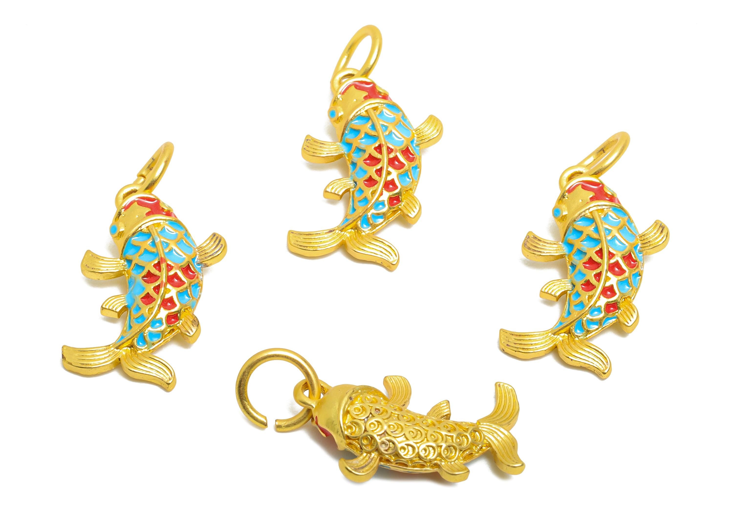Alloy Koi Fish Eastern Charms - Dainty Enamel Good Lucky Pendant - Handmade Alloy Marine Charm - Jewelry Making - 21.55x12.3x5.4mm - ZZ2096 - DOMEDBAZAAR