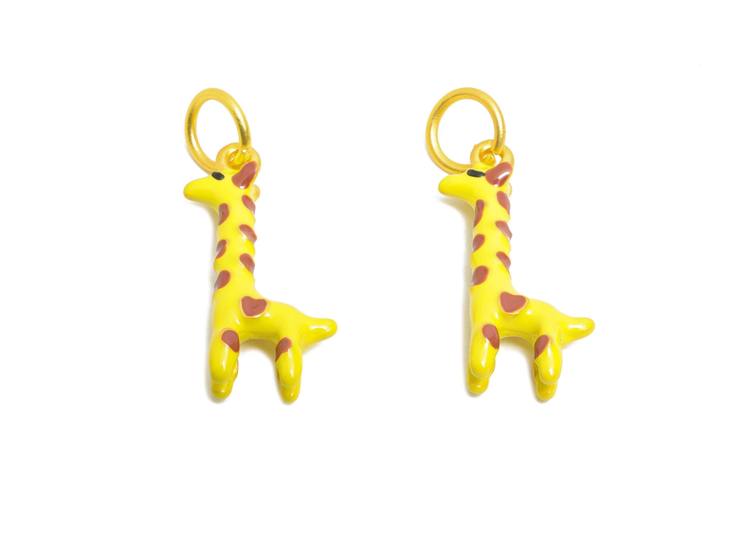 Yellow Giraffe Jewelry - Enamel Miniature Animal Pendant - Cute Enamel Giraffe Pendant - Handcrafted Giraffe Pendant - 24x10x5.14mm- ZZ2090 - DOMEDBAZAAR