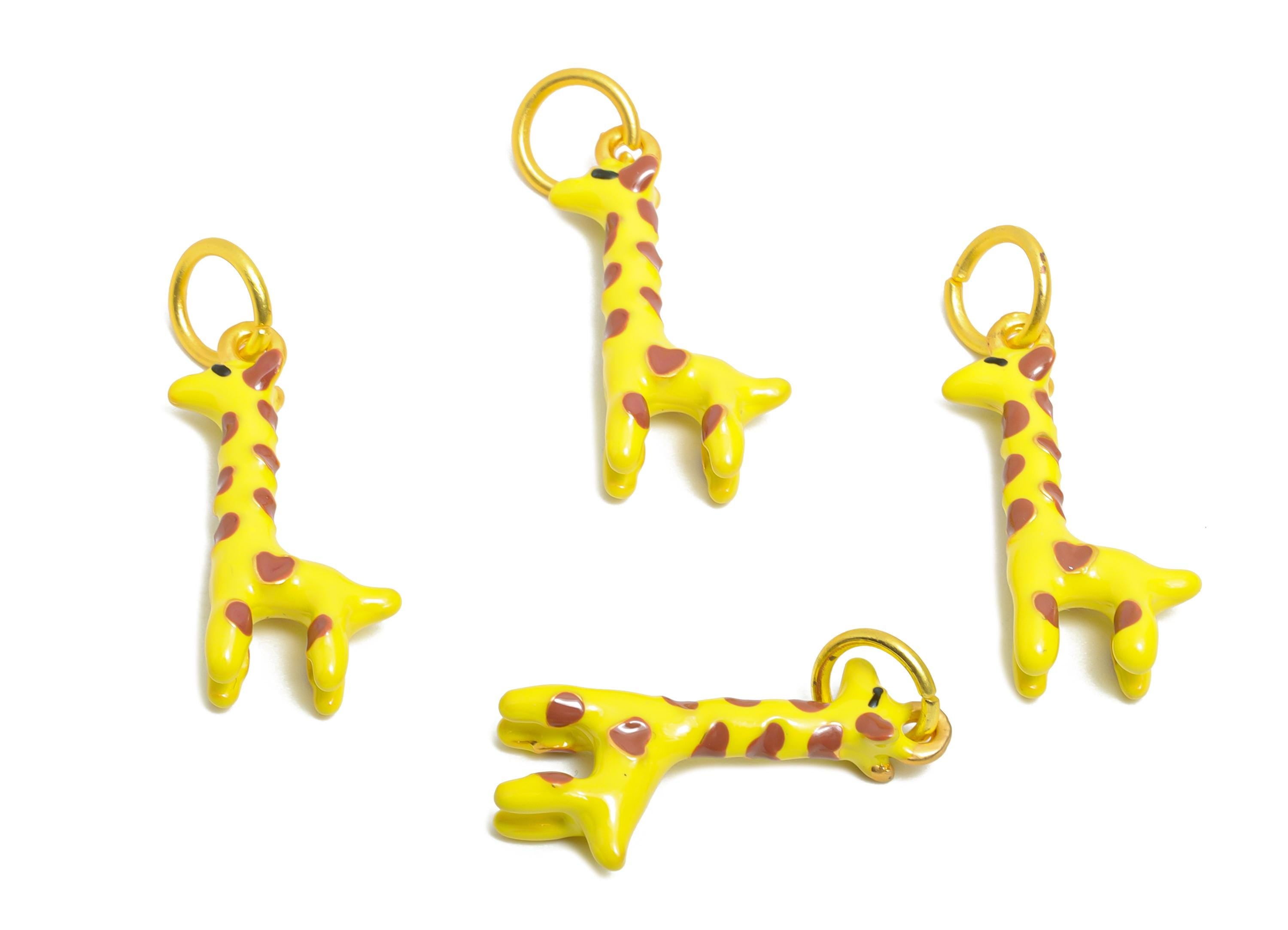 Yellow Giraffe Jewelry - Enamel Miniature Animal Pendant - Cute Enamel Giraffe Pendant - Handcrafted Giraffe Pendant - 24x10x5.14mm- ZZ2090 - DOMEDBAZAAR