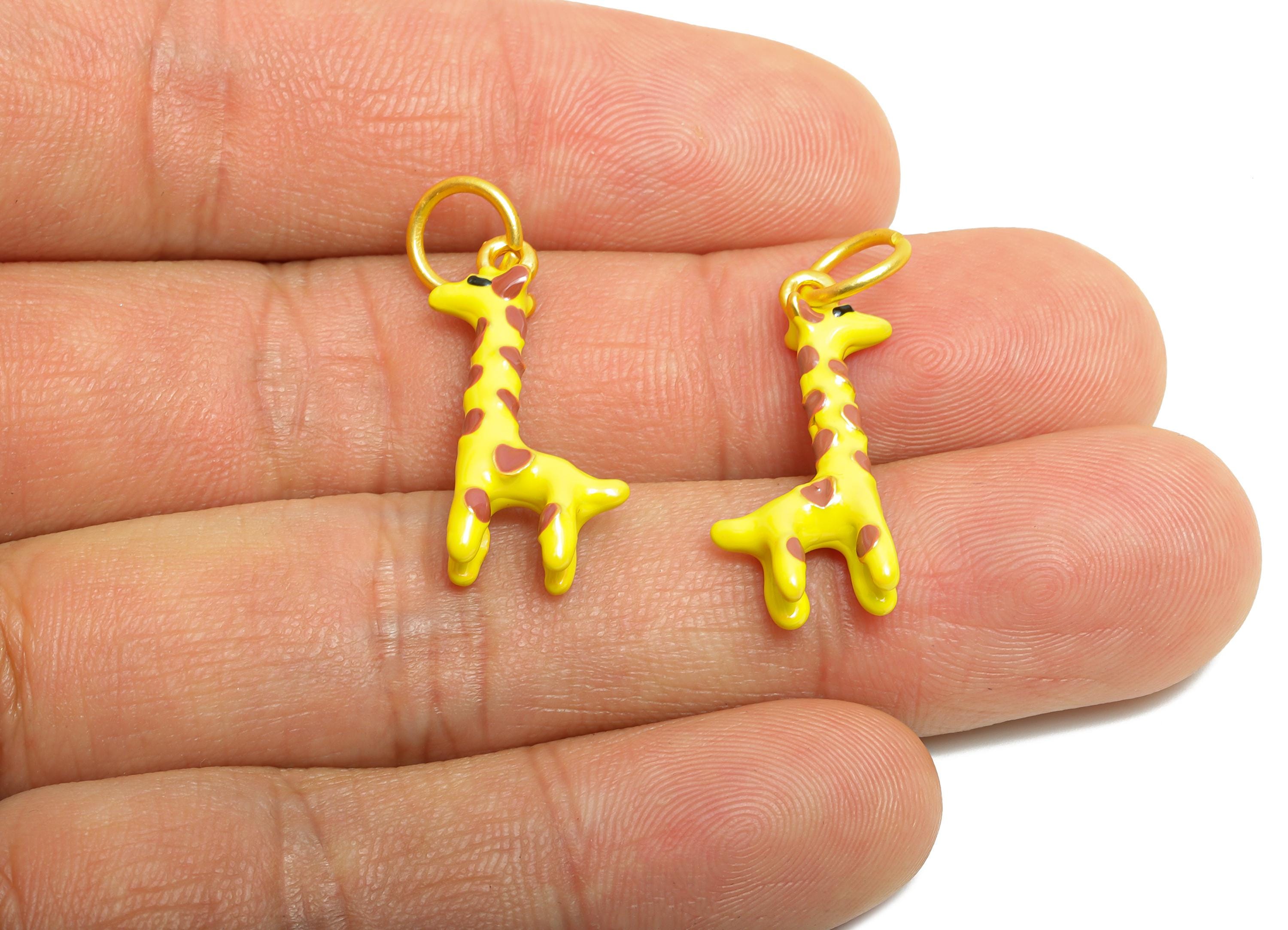 Yellow Giraffe Jewelry - Enamel Miniature Animal Pendant - Cute Enamel Giraffe Pendant - Handcrafted Giraffe Pendant - 24x10x5.14mm- ZZ2090 - DOMEDBAZAAR