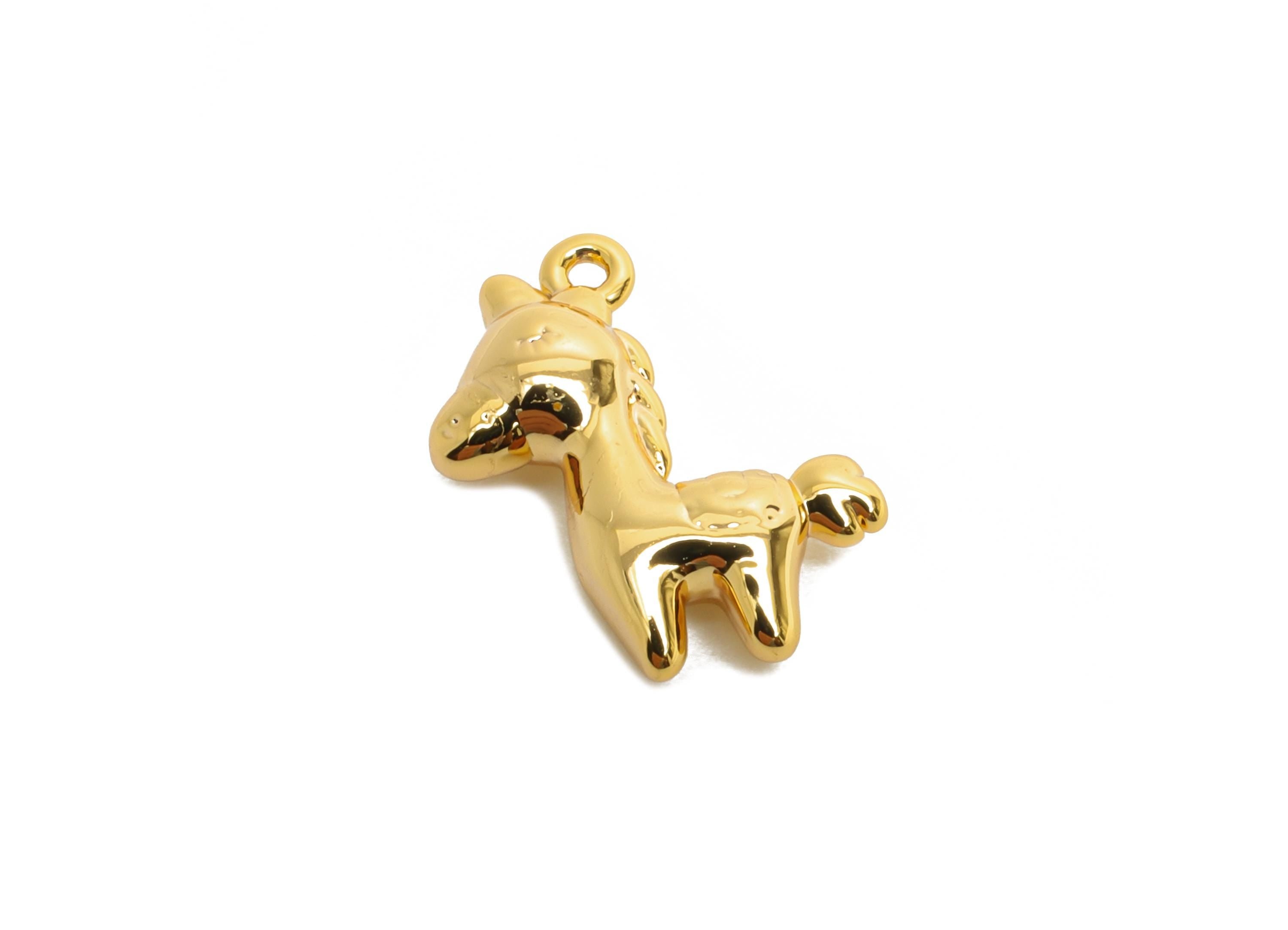 Brass Unicorn Earring Charms - Mini Horse Animal Charm for Bracelet - Jewelry Accessories DIY - 18K Real Gold Plated - 13x11x3.5mm - RGP9911 - DOMEDBAZAAR