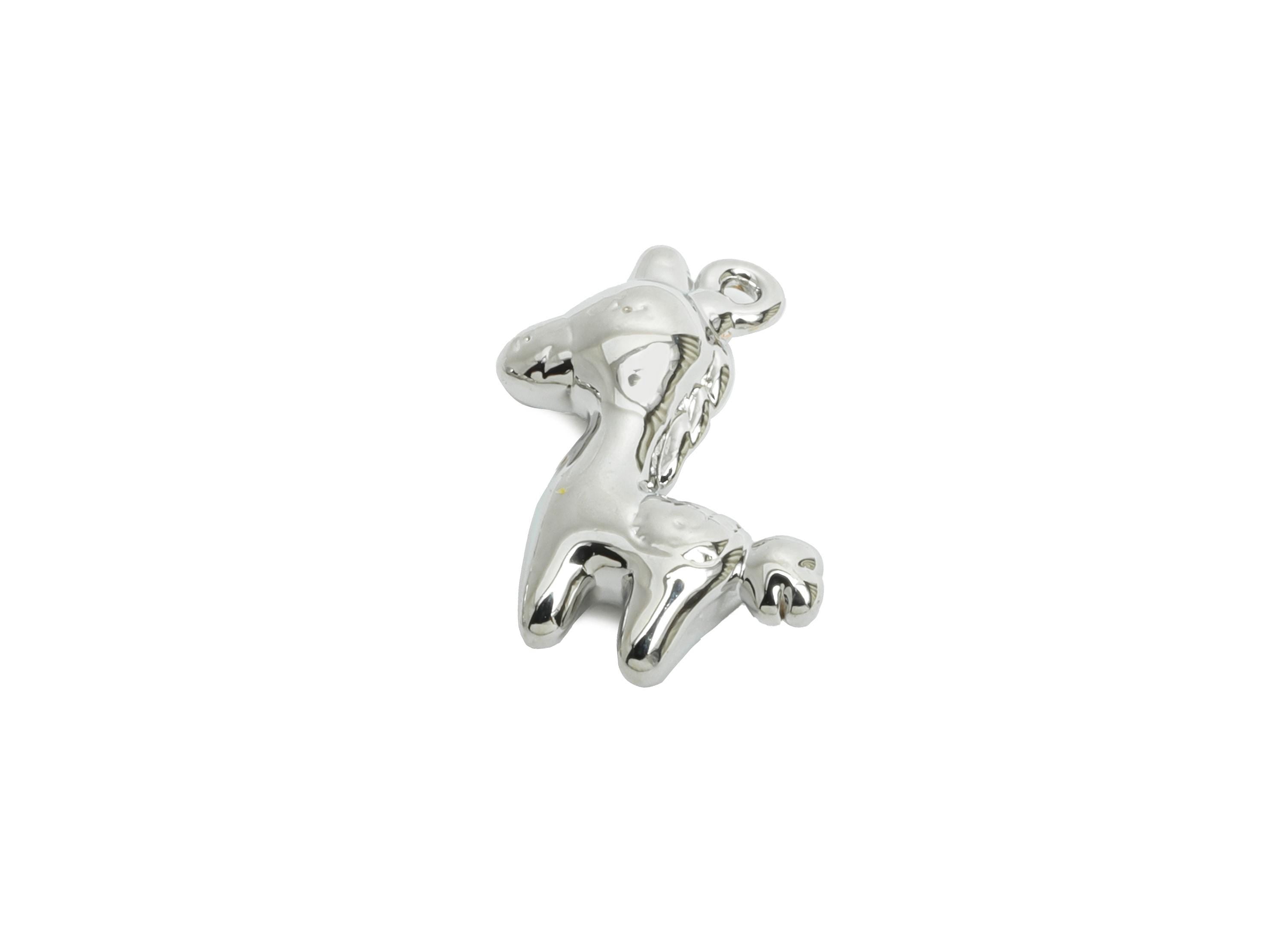 Brass Unicorn Earring Charm - Mini Horse Animal Charm for Bracelet - Jewelry Accessories DIY - 18K White Gold Plated - 13x11x3.5mm -RGP9911S - DOMEDBAZAAR