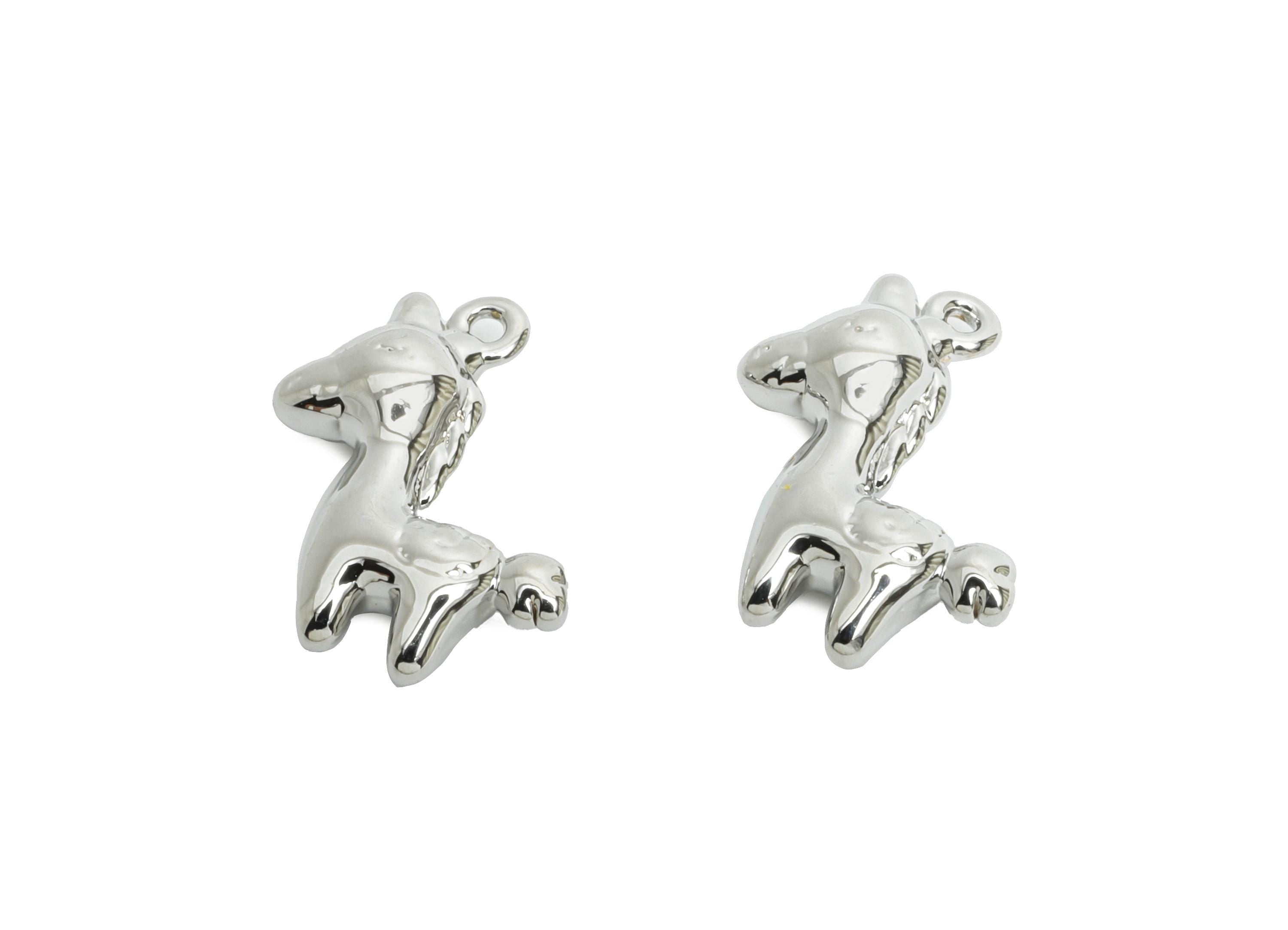 Brass Unicorn Earring Charm - Mini Horse Animal Charm for Bracelet - Jewelry Accessories DIY - 18K White Gold Plated - 13x11x3.5mm -RGP9911S - DOMEDBAZAAR
