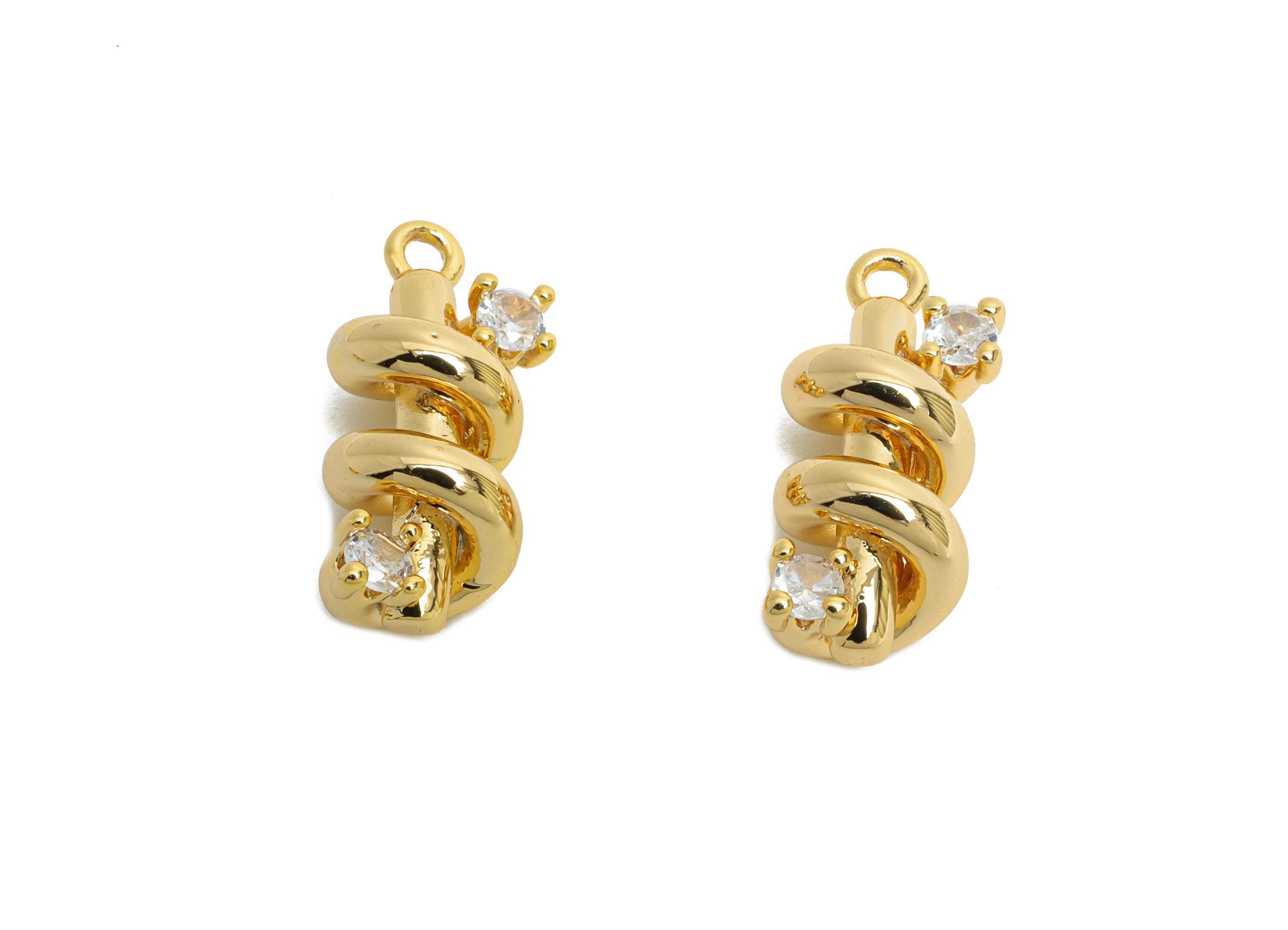 Brass Twisted Cylinder Charms - Gold Zircon Spiral Column Pendant - Refined Jewelry DIY - 18K Real Gold Plated - 16.1x6.8x6.8mm - RGP9892 - DOMEDBAZAAR