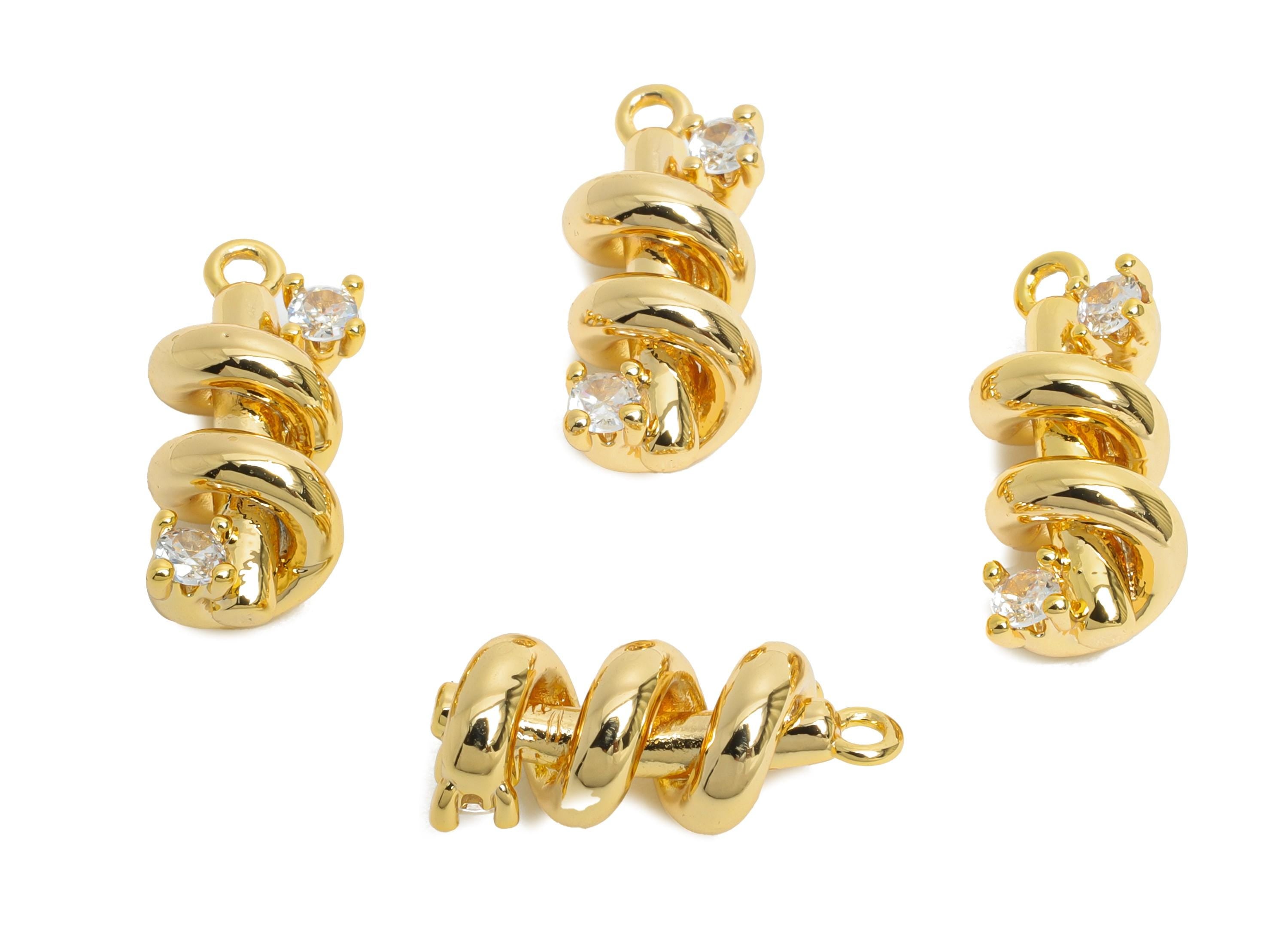 Brass Twisted Cylinder Charms - Gold Zircon Spiral Column Pendant - Refined Jewelry DIY - 18K Real Gold Plated - 16.1x6.8x6.8mm - RGP9892 - DOMEDBAZAAR