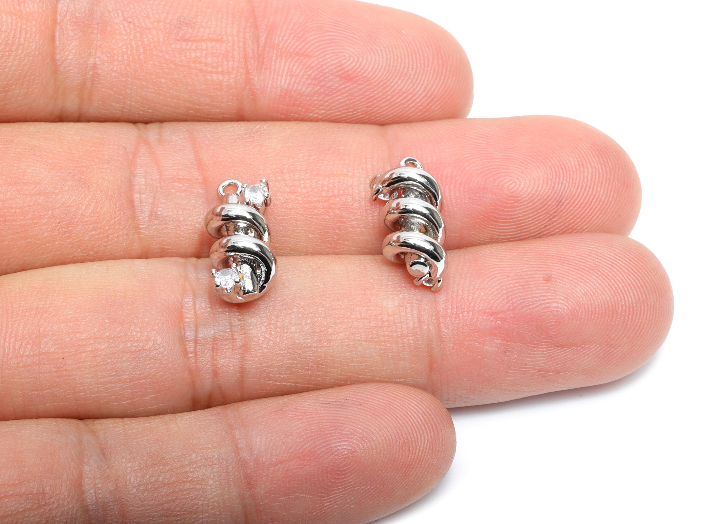 Brass Twisted Cylinder Charm - Silver Zircon Spiral Column Pendant - Refined Jewelry - 18K Real White Gold Plated - 16.1x6.8x6.8mm -RGP9892S - DOMEDBAZAAR