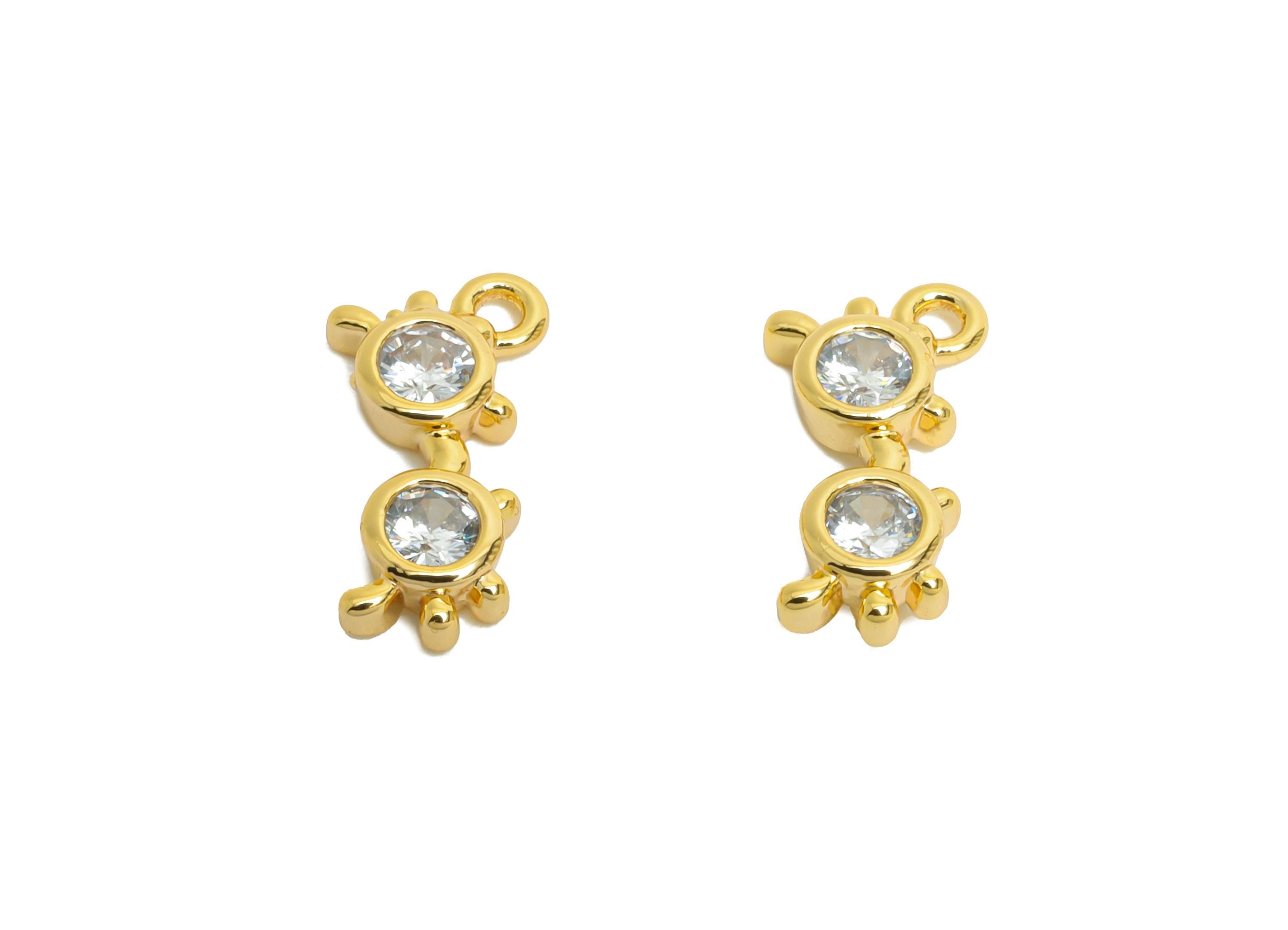 Brass Glasses Earring Charm - Gold Mini Zircon Glasses Charms for Bracelets - Chic Jewelry - 18K Real Gold Plated - 12.7x6.3x2.4mm - RGP9903 - DOMEDBAZAAR