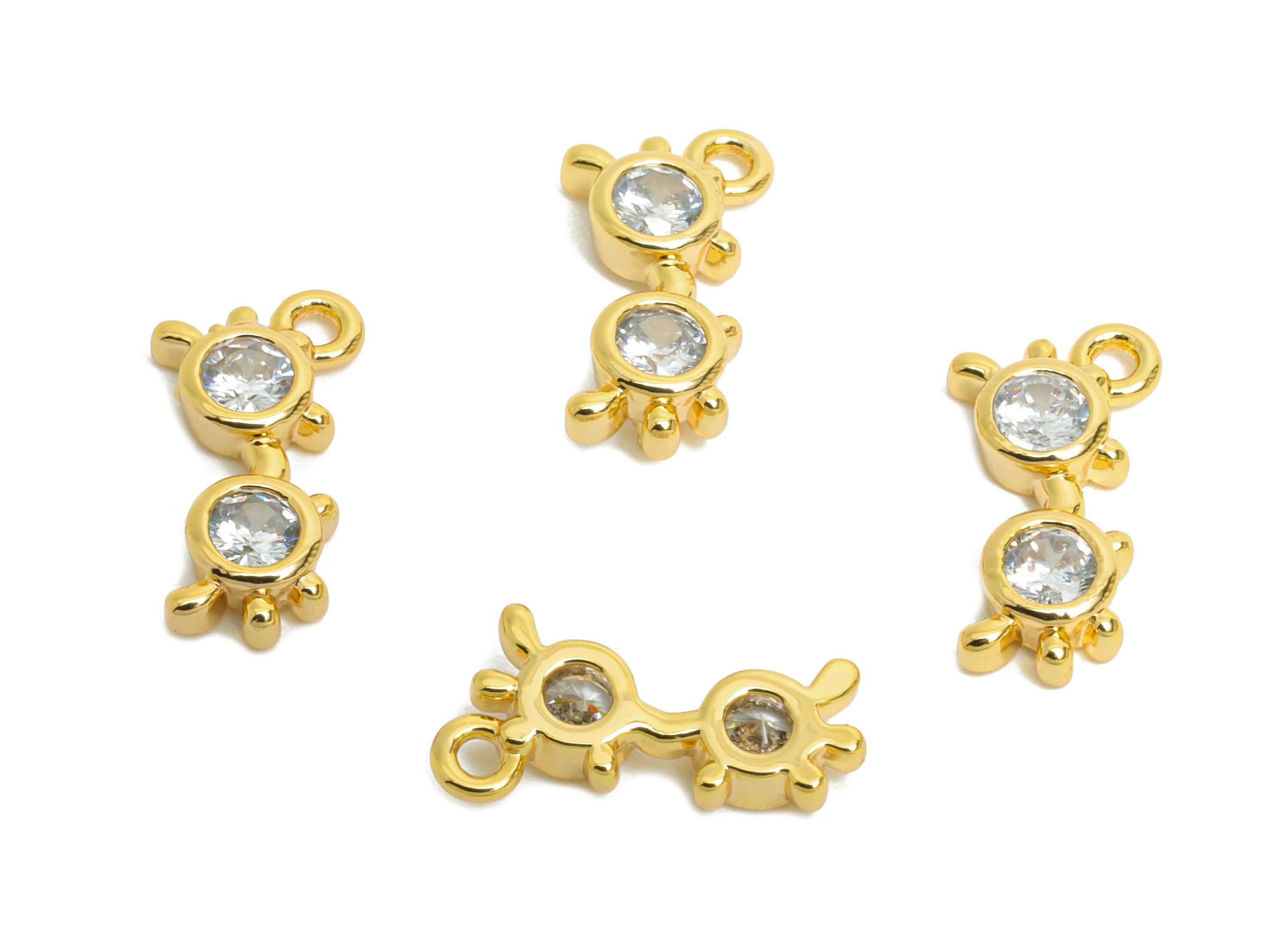 Brass Glasses Earring Charm - Gold Mini Zircon Glasses Charms for Bracelets - Chic Jewelry - 18K Real Gold Plated - 12.7x6.3x2.4mm - RGP9903 - DOMEDBAZAAR