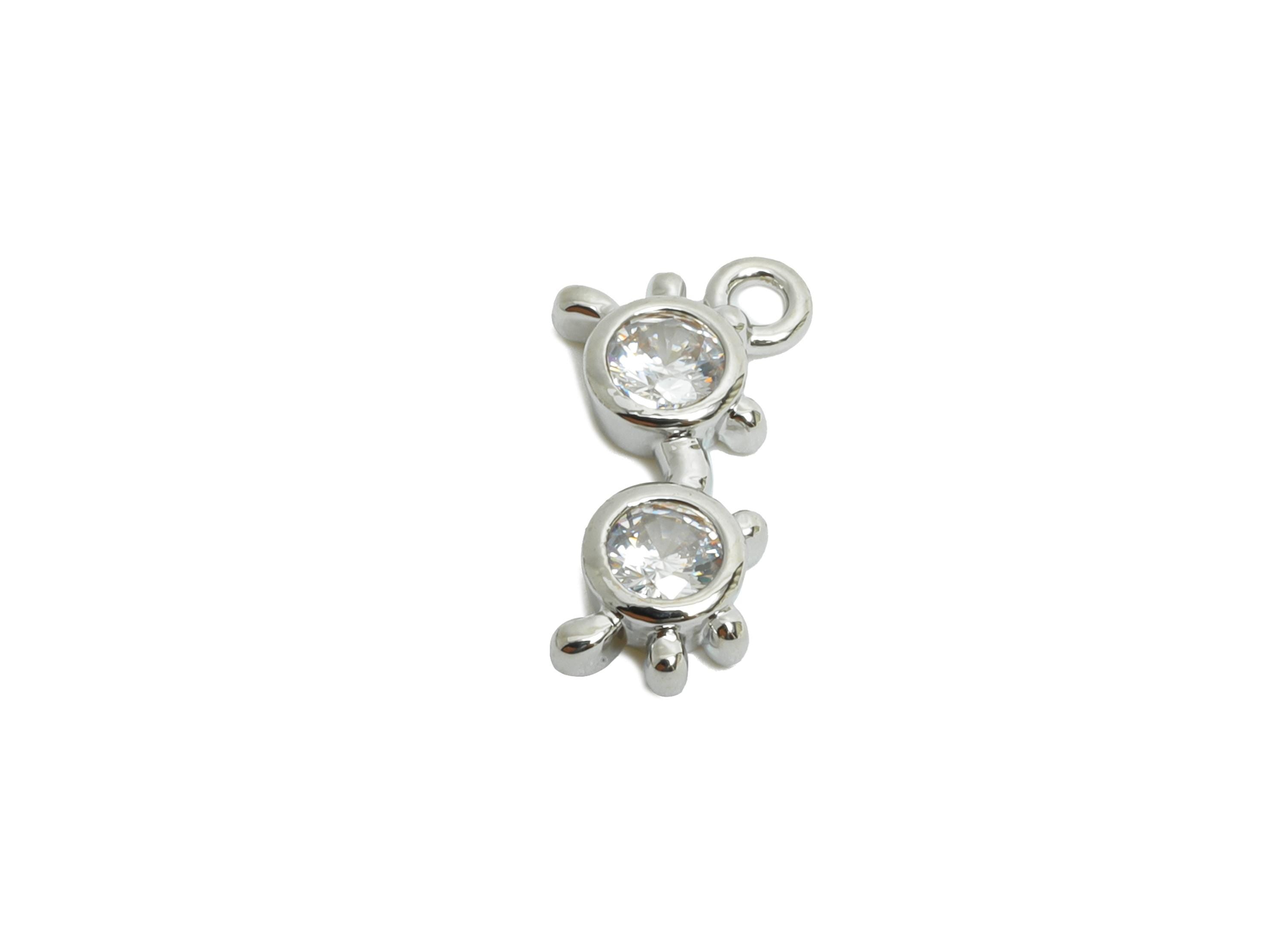 Brass Glasses Earring Charm - Silver Mini Zircon Glasses Charms for Bracelet - Chic Jewelry - 18K White Gold Plated -12.7x6.3x2.4mm-RGP9903S - DOMEDBAZAAR