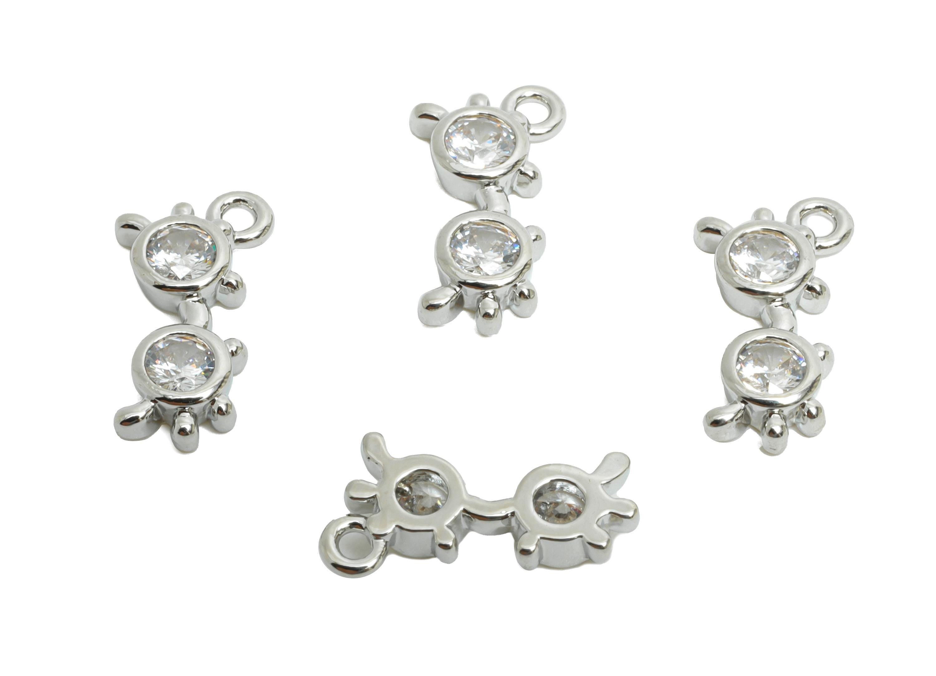 Brass Glasses Earring Charm - Silver Mini Zircon Glasses Charms for Bracelet - Chic Jewelry - 18K White Gold Plated -12.7x6.3x2.4mm-RGP9903S - DOMEDBAZAAR