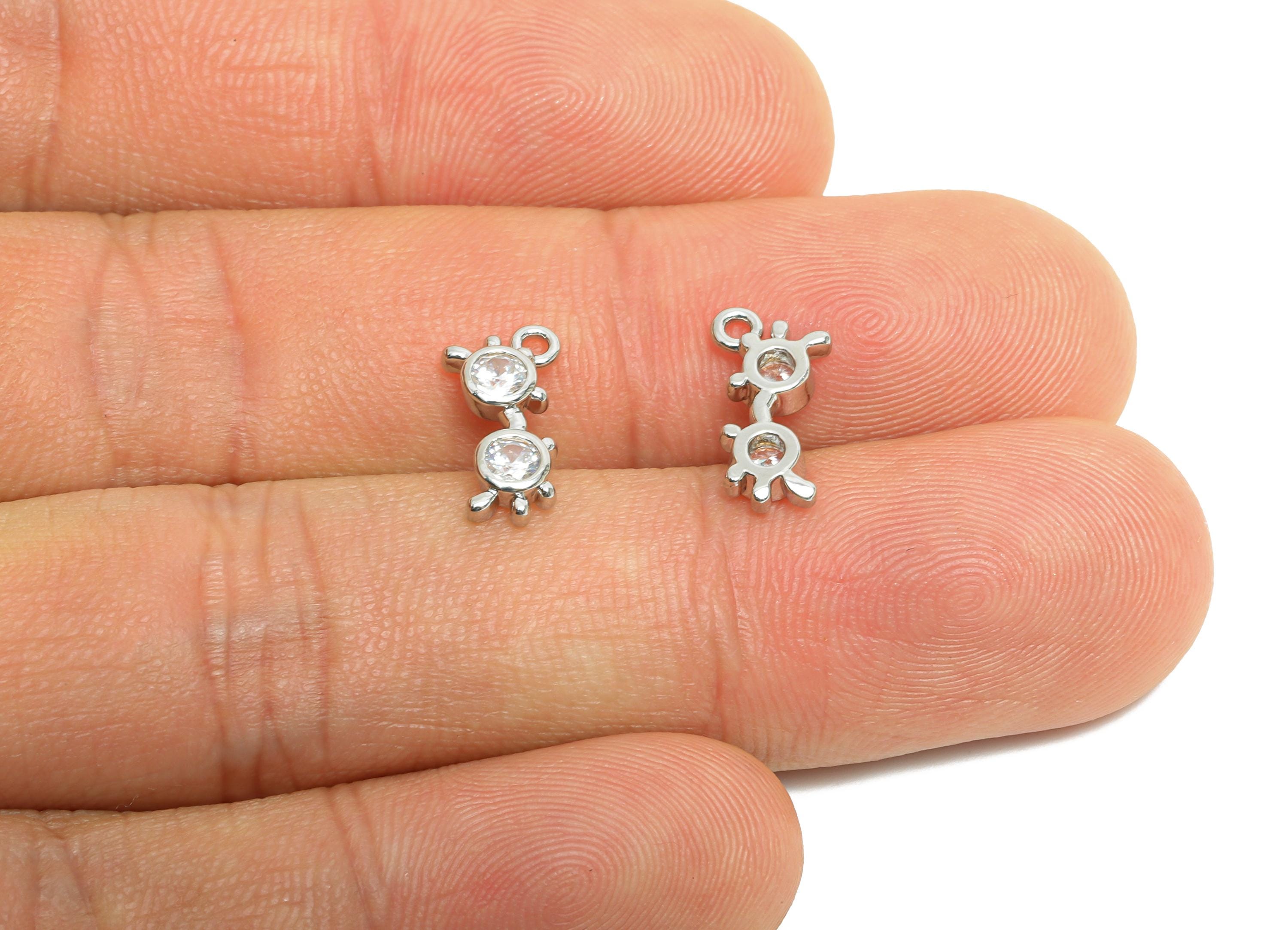 Brass Glasses Earring Charm - Silver Mini Zircon Glasses Charms for Bracelet - Chic Jewelry - 18K White Gold Plated -12.7x6.3x2.4mm-RGP9903S - DOMEDBAZAAR