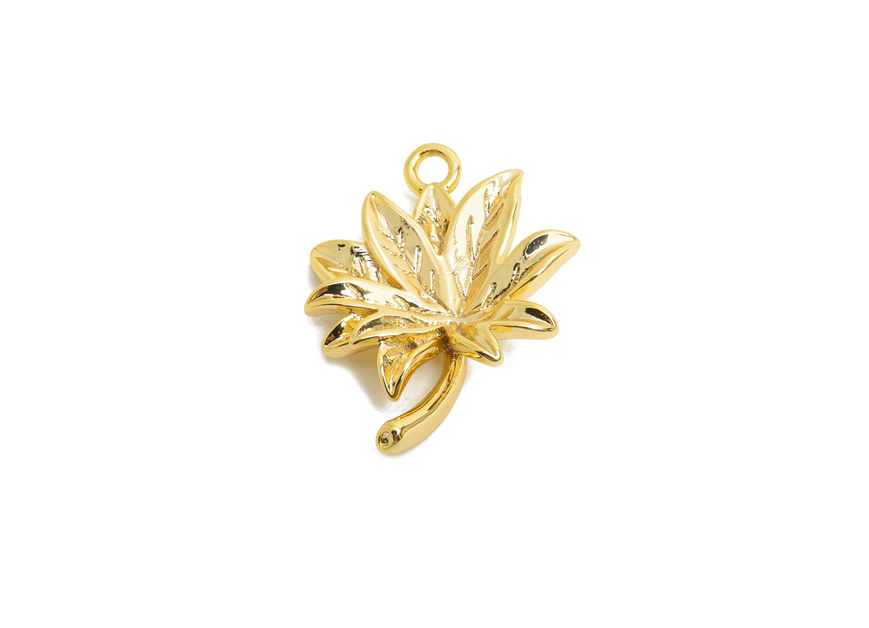 Brass Maple Leaf Earring Charms - Textured Gold Leaf Plant Pendant - Jewelry Accessories - 18K Real Gold Plated - 18.6x14x3.4mm - RGP9926 - DOMEDBAZAAR
