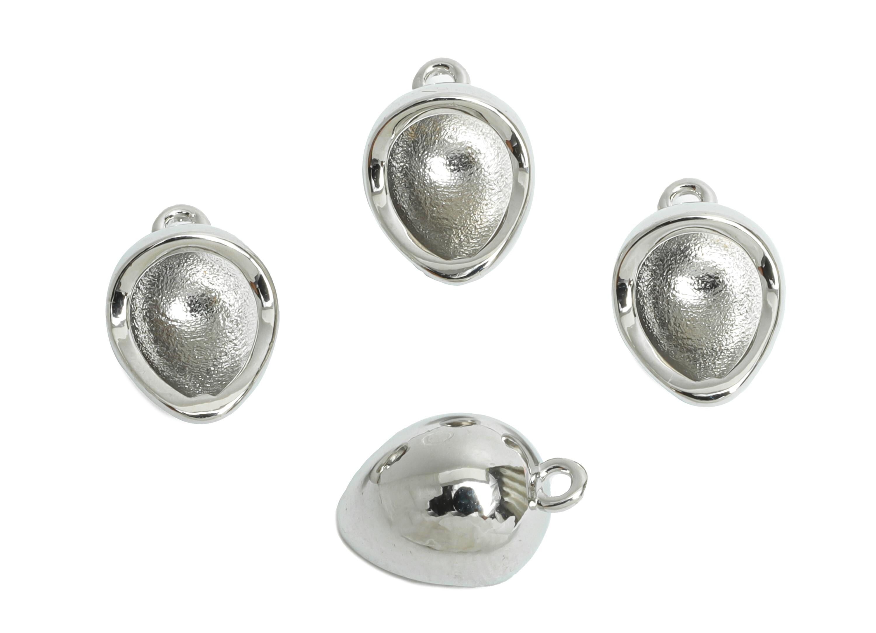 Brass Teardrop Earring Charm - Sleek Silver Cubic Notch Drop Pendant - Jewelry Accessories - 18K White Gold Plated - 12.4x8.1x6.6mm-RGP9930S - DOMEDBAZAAR