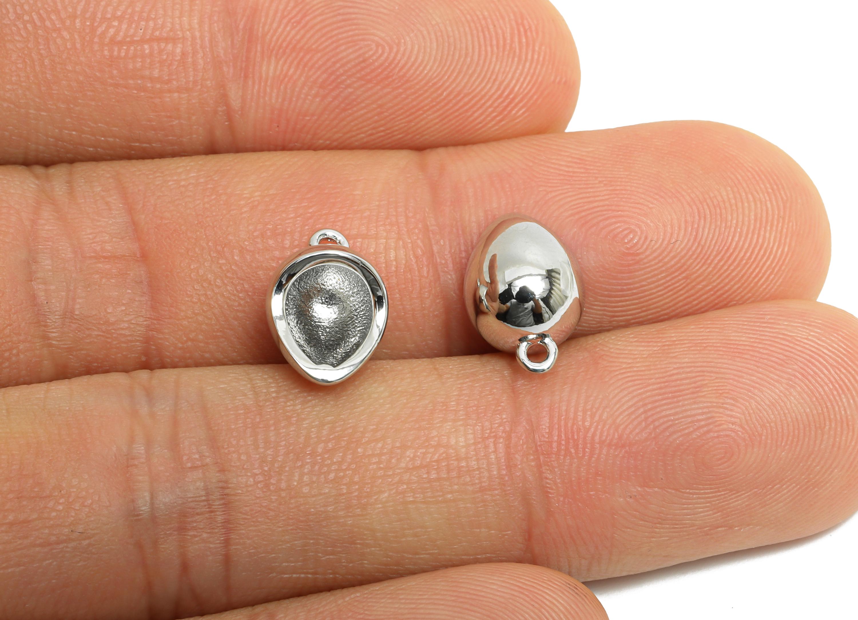 Brass Teardrop Earring Charm - Sleek Silver Cubic Notch Drop Pendant - Jewelry Accessories - 18K White Gold Plated - 12.4x8.1x6.6mm-RGP9930S - DOMEDBAZAAR