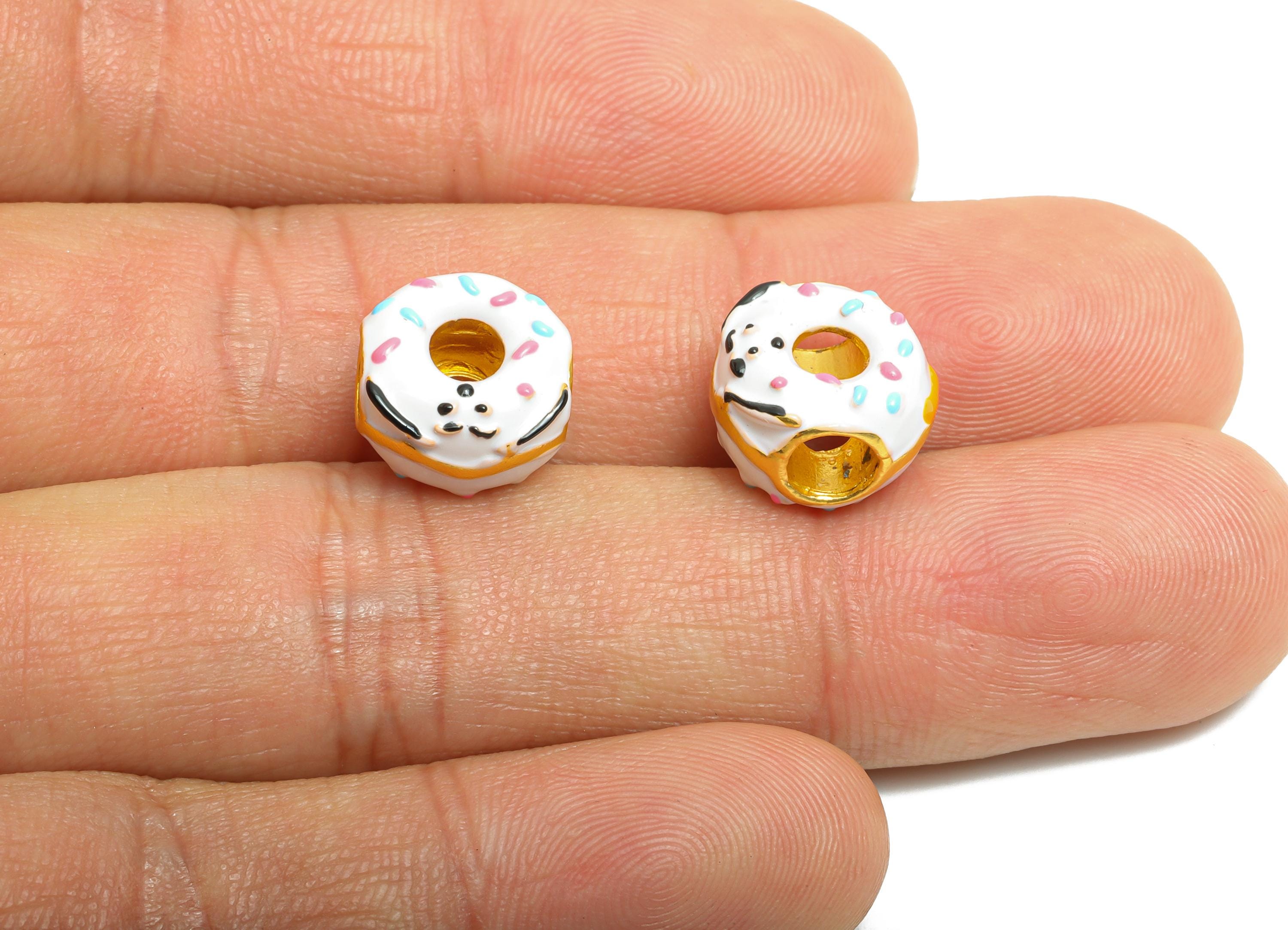 Smiling Donut Bead - Enamel Dount Charm for Bracelet - Cute Colorful Sprinkle Donut Bead - Frosted Donut Jewelry Bead - 11x11x7mm - ZZ2079 - DOMEDBAZAAR