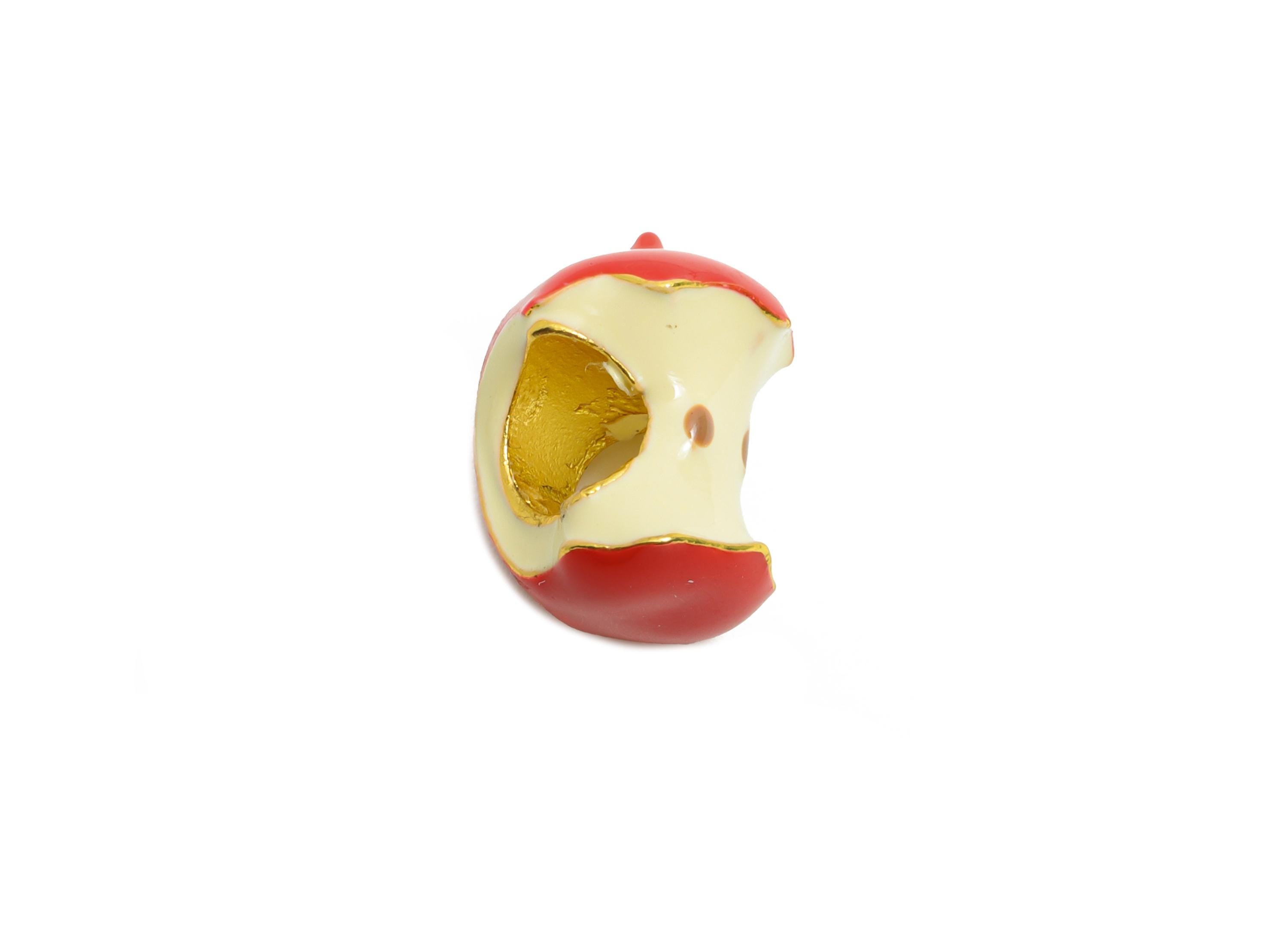 Alloy Apple Core Bead - Enamel Charm for Bracelet - DIY Bracelet Cute Bead - Bitten Apple Whimsical Bracelet Charm - 13x10x10.35mm - ZZ2086 - DOMEDBAZAAR