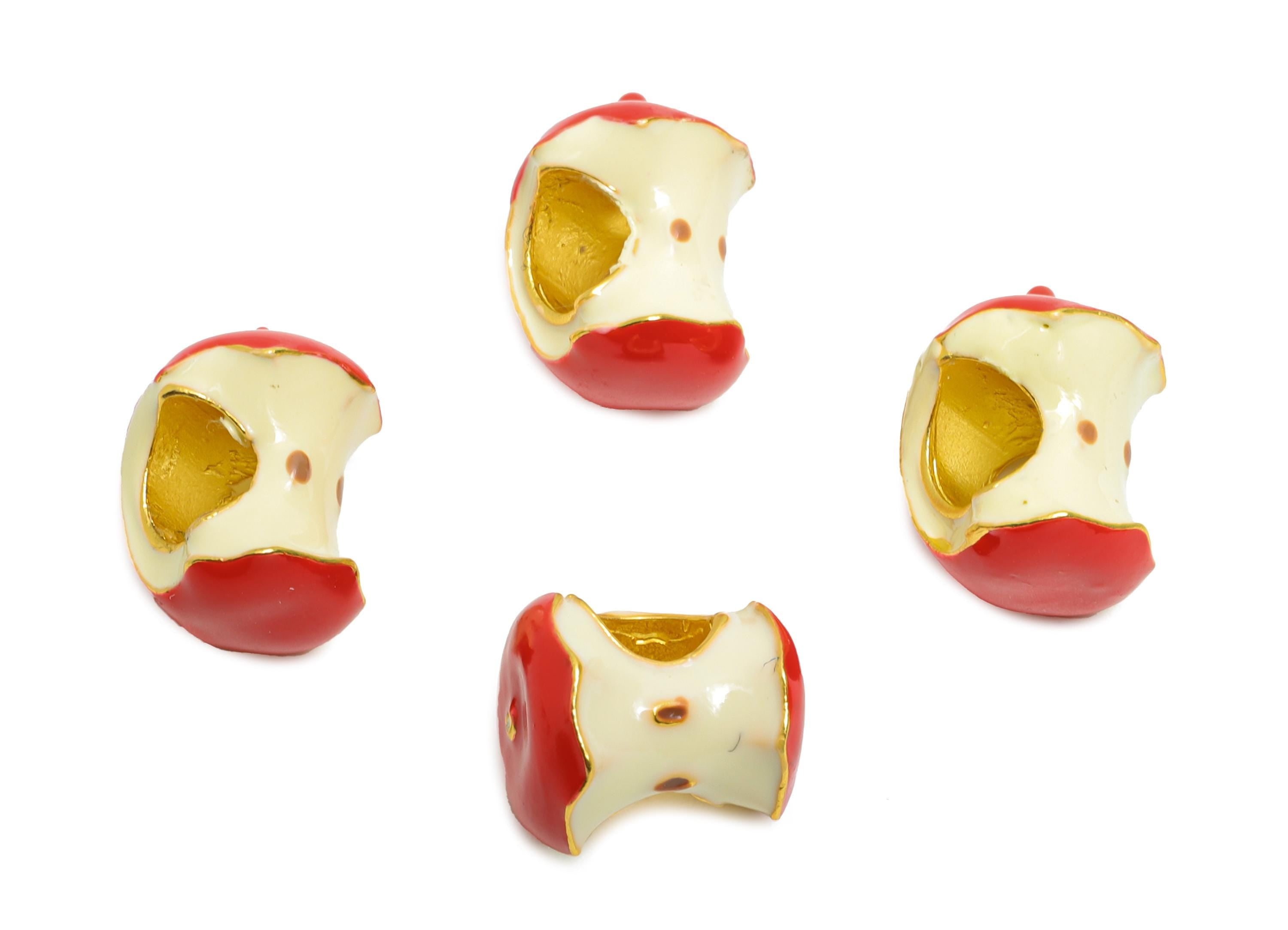 Alloy Apple Core Bead - Enamel Charm for Bracelet - DIY Bracelet Cute Bead - Bitten Apple Whimsical Bracelet Charm - 13x10x10.35mm - ZZ2086 - DOMEDBAZAAR