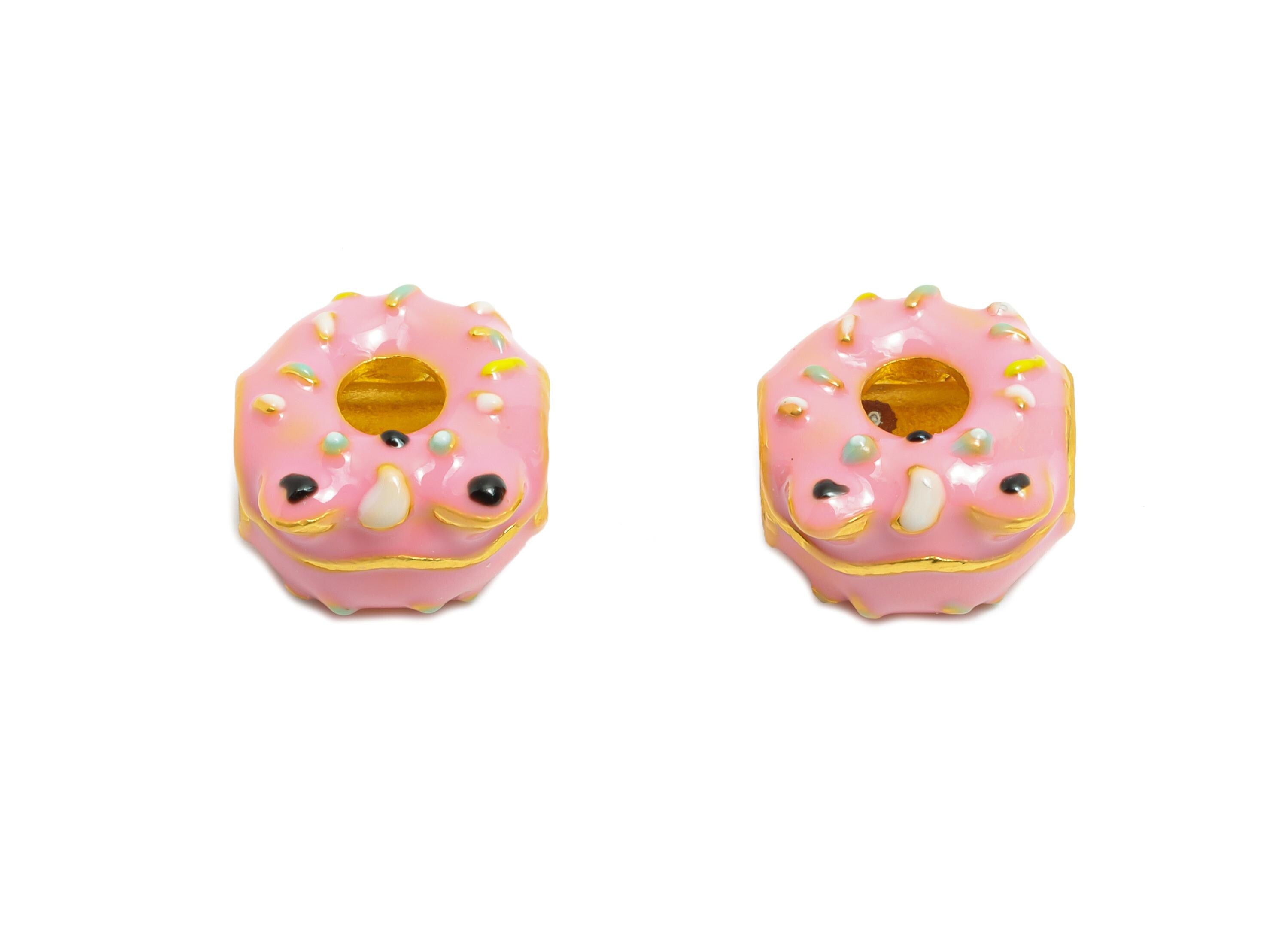 Alloy Cat Donut Bead - Enamel Dount Charm for Bracelet - Cute Colorful Sprinkle Donut Bead - Frosted Donut Jewelry Bead - 11x11x8mm - ZZ2062 - DOMEDBAZAAR