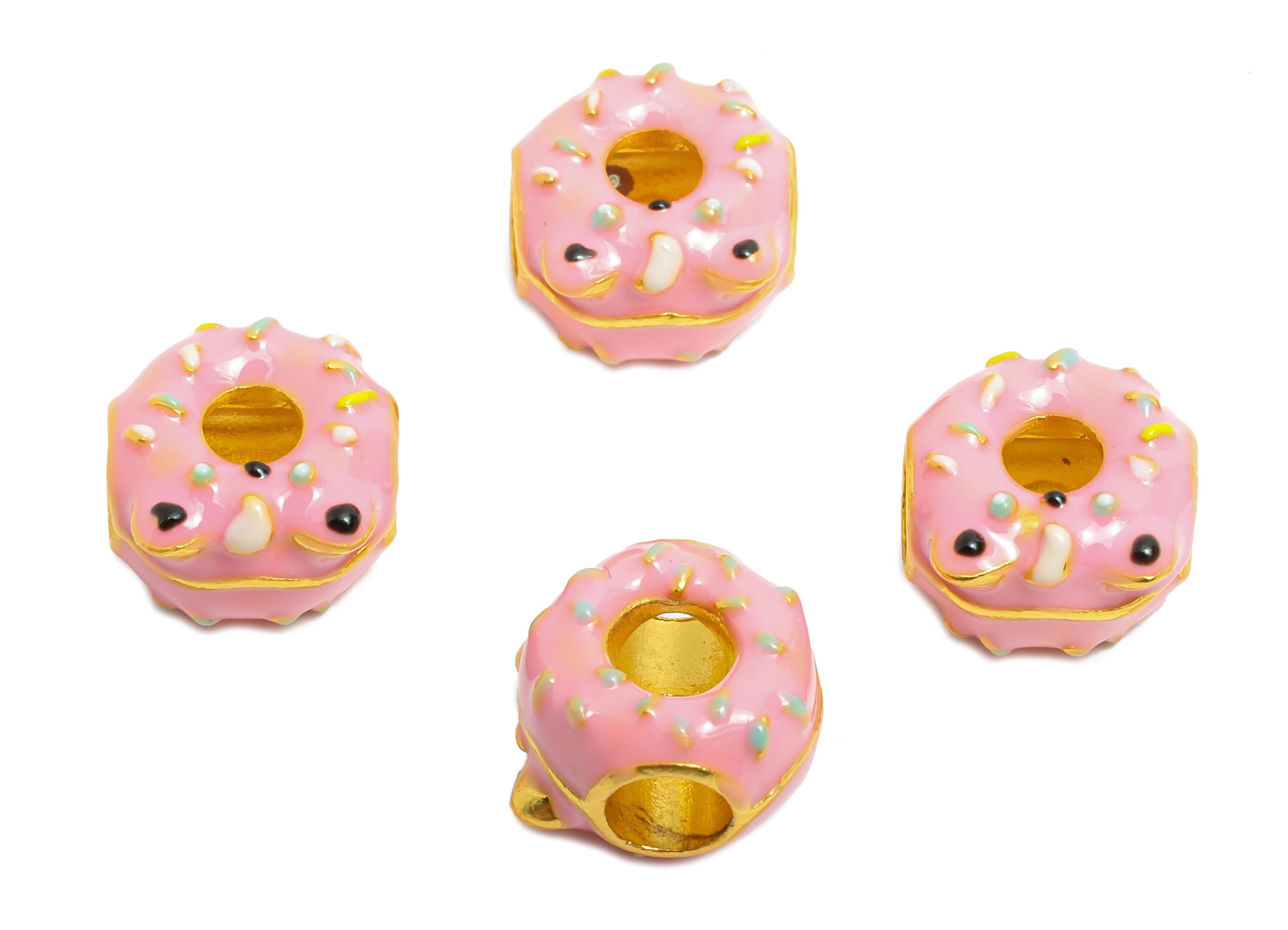 Alloy Cat Donut Bead - Enamel Dount Charm for Bracelet - Cute Colorful Sprinkle Donut Bead - Frosted Donut Jewelry Bead - 11x11x8mm - ZZ2062 - DOMEDBAZAAR