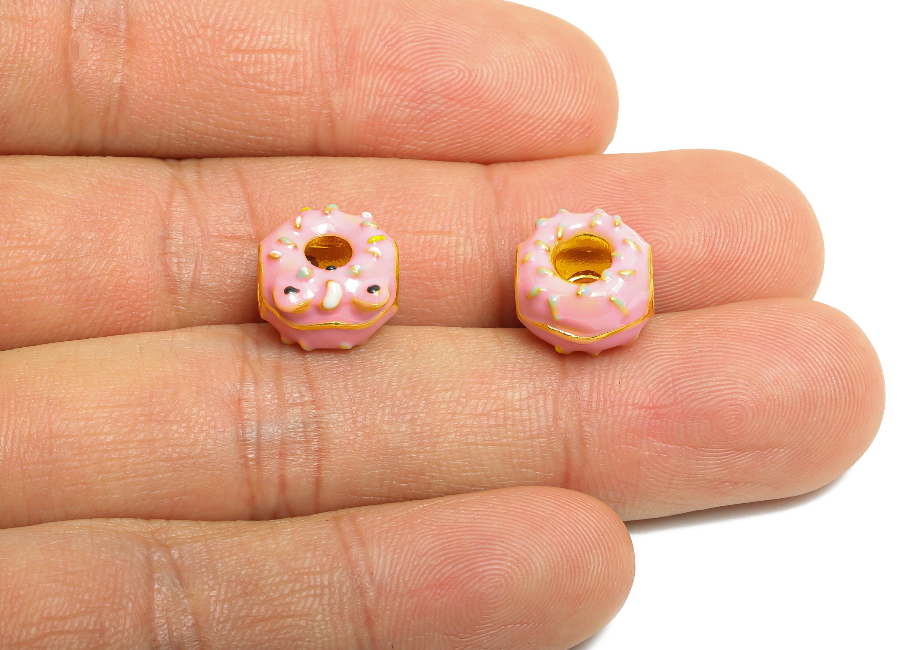 Alloy Cat Donut Bead - Enamel Dount Charm for Bracelet - Cute Colorful Sprinkle Donut Bead - Frosted Donut Jewelry Bead - 11x11x8mm - ZZ2062 - DOMEDBAZAAR