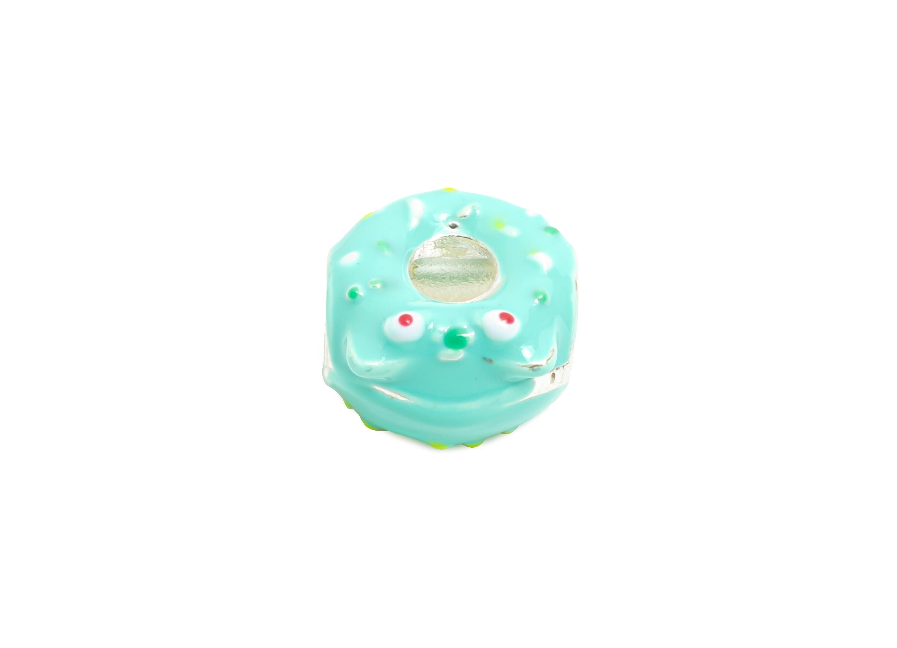 Alloy Cat Donut Bead - Enamel Dount Charm for Bracelet - Cute Colorful Sprinkle Donut Bead - Frosted Donut Jewelry Bead - 11x11x7mm - ZZ2063 - DOMEDBAZAAR