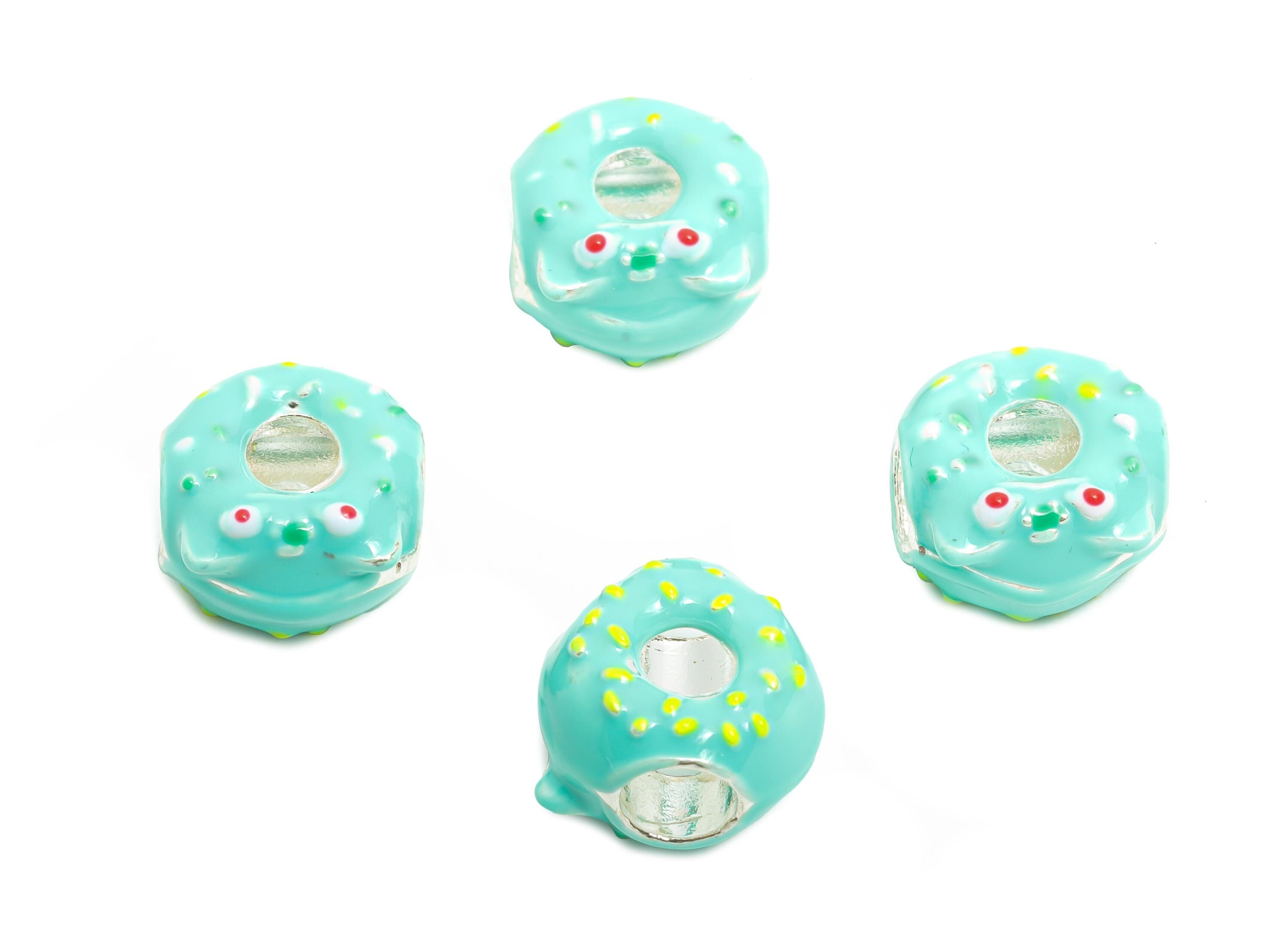 Alloy Cat Donut Bead - Enamel Dount Charm for Bracelet - Cute Colorful Sprinkle Donut Bead - Frosted Donut Jewelry Bead - 11x11x7mm - ZZ2063 - DOMEDBAZAAR