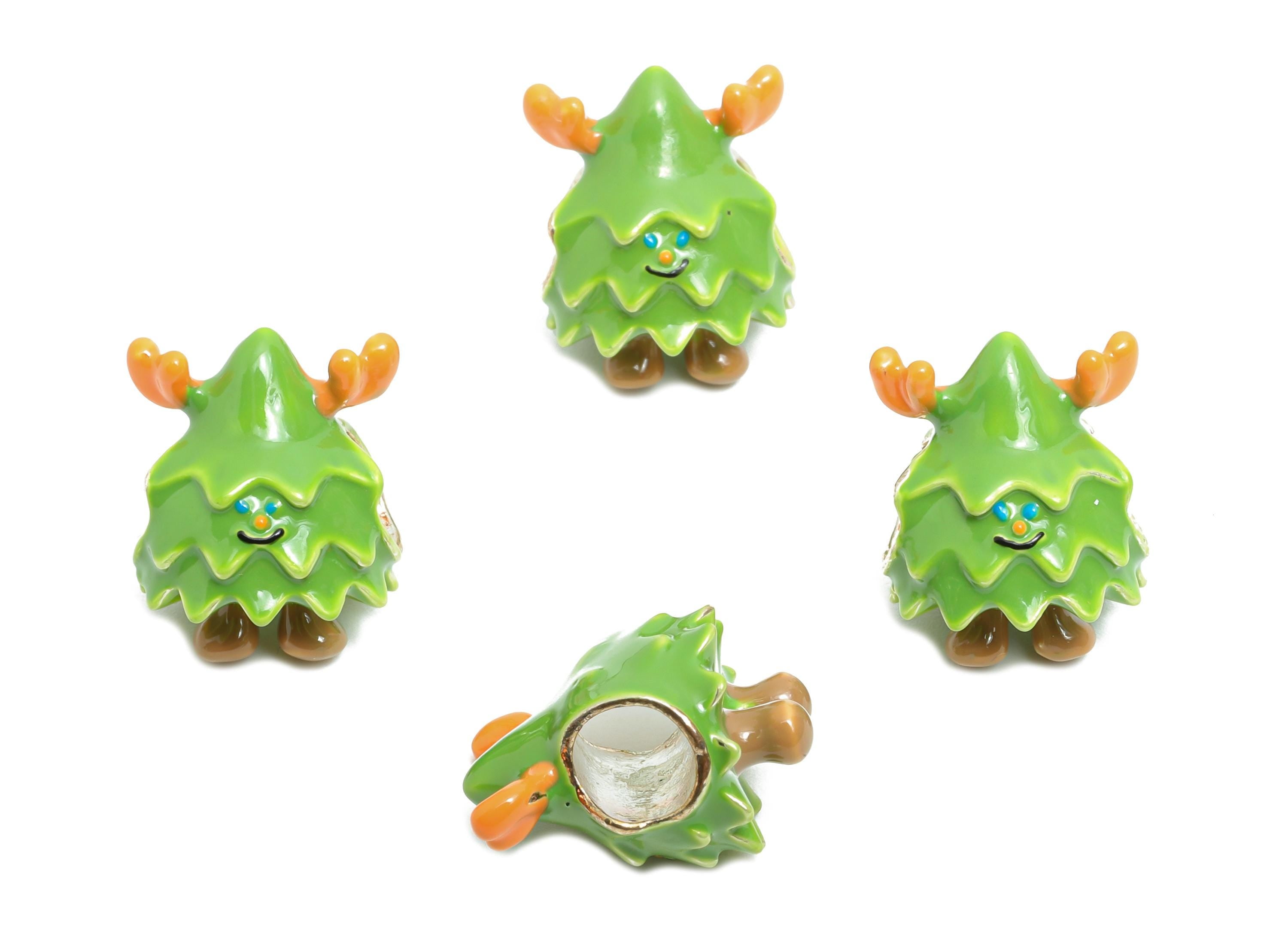 Alloy Christmas Tree Bead - Enamel Tree Charm for Bracelet - Cartoon Christmas Tree Bead - DIY Antler Jewelry Bead - 15x11x10mm - ZZ2094 - DOMEDBAZAAR