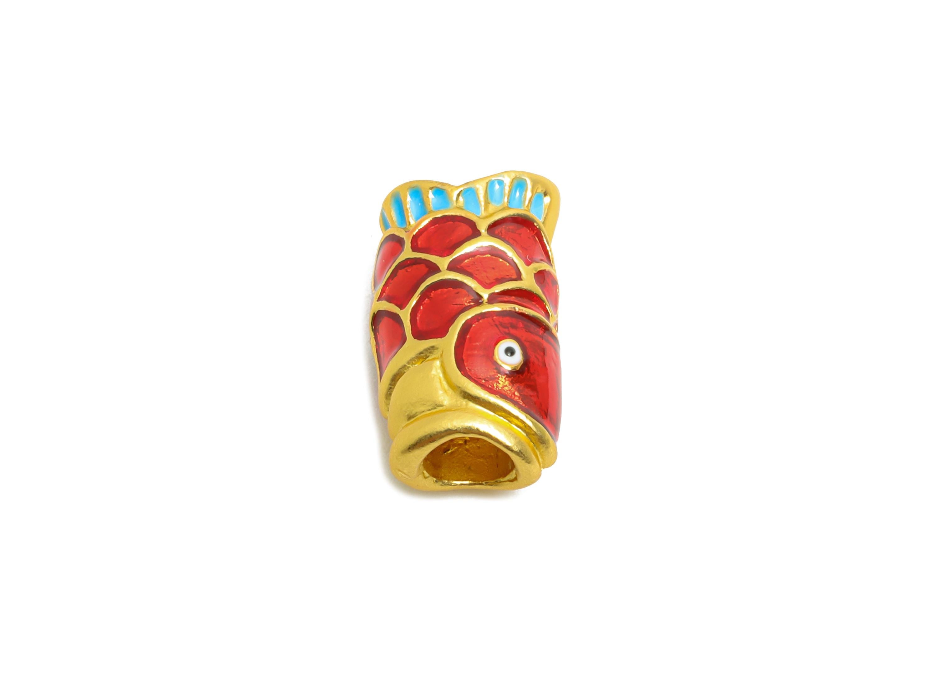 Alloy Koi Fish Beads - Colorful Enamel Charm for Bracelet - Whimsical Bracelet Charm - Good Luck Fun Bracelet Eastern Bead - 16x9x6mm-ZZ2093 - DOMEDBAZAAR