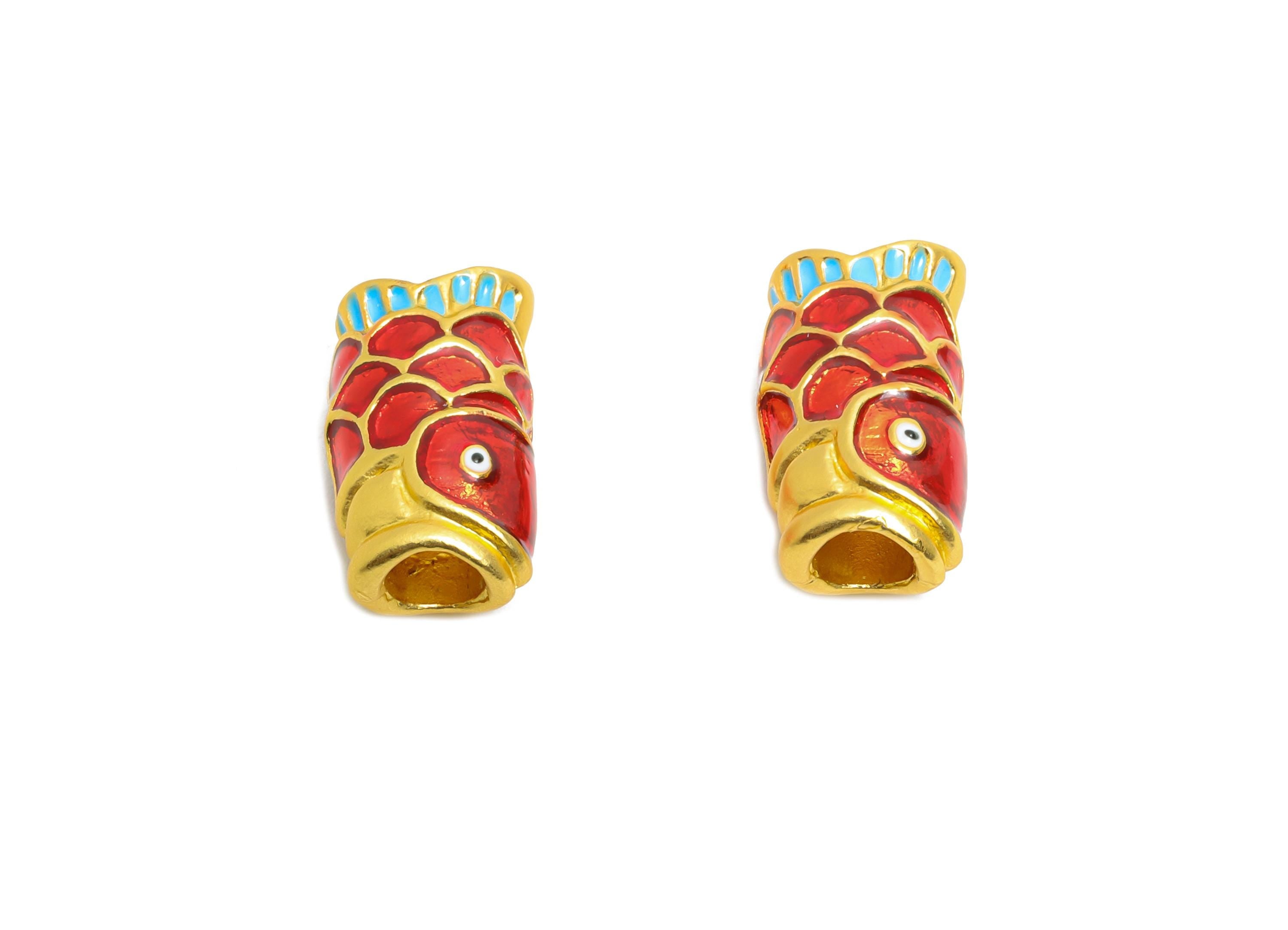 Alloy Koi Fish Beads - Colorful Enamel Charm for Bracelet - Whimsical Bracelet Charm - Good Luck Fun Bracelet Eastern Bead - 16x9x6mm-ZZ2093 - DOMEDBAZAAR
