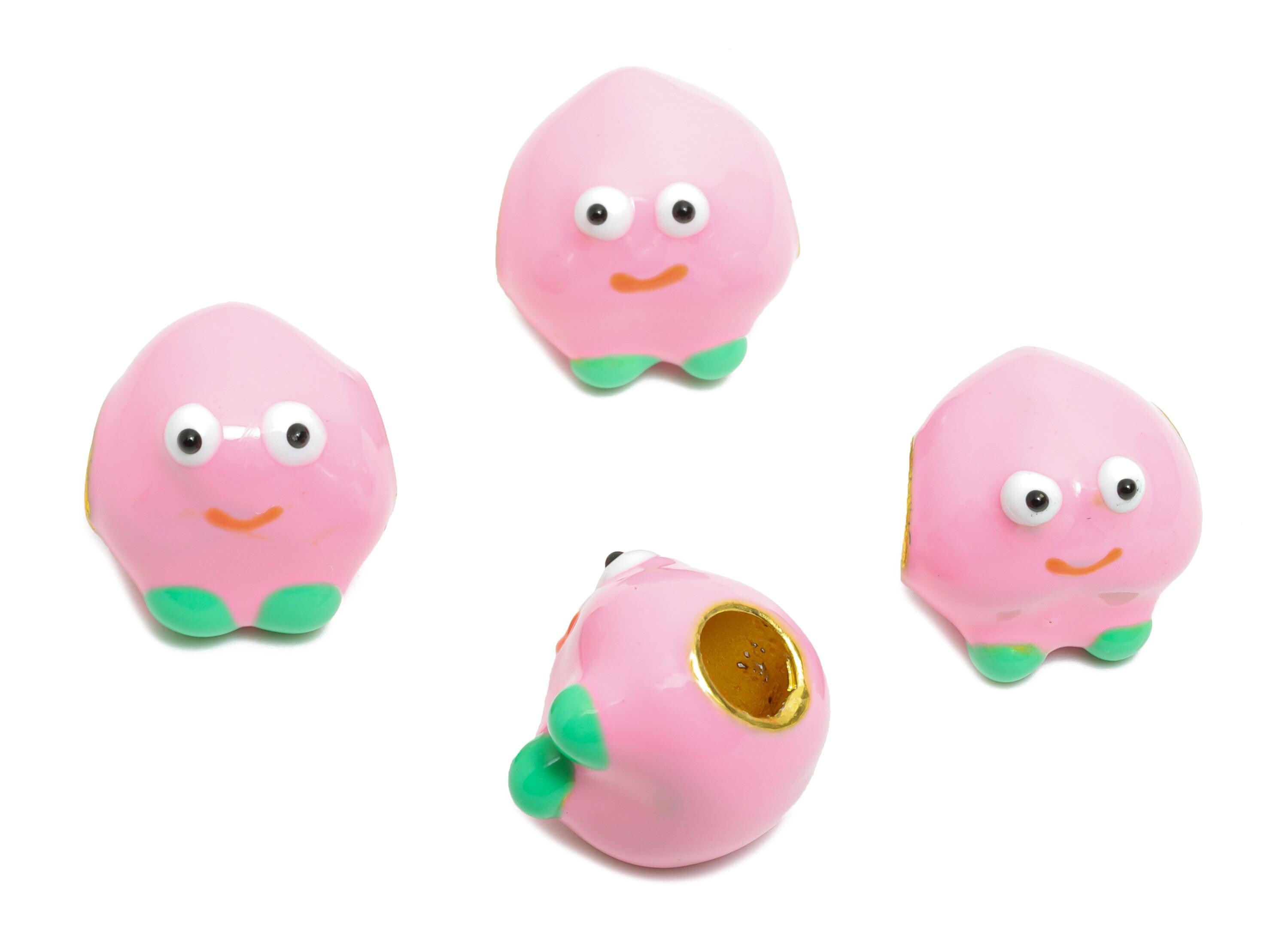 Alloy Cute Pink Bead - Enamel Charm for Bracelet - Fun Kawaii Cartoon Character Bead - Decorative Bead for Bracelet - 12x13.15x12mm - ZZ2097 - DOMEDBAZAAR
