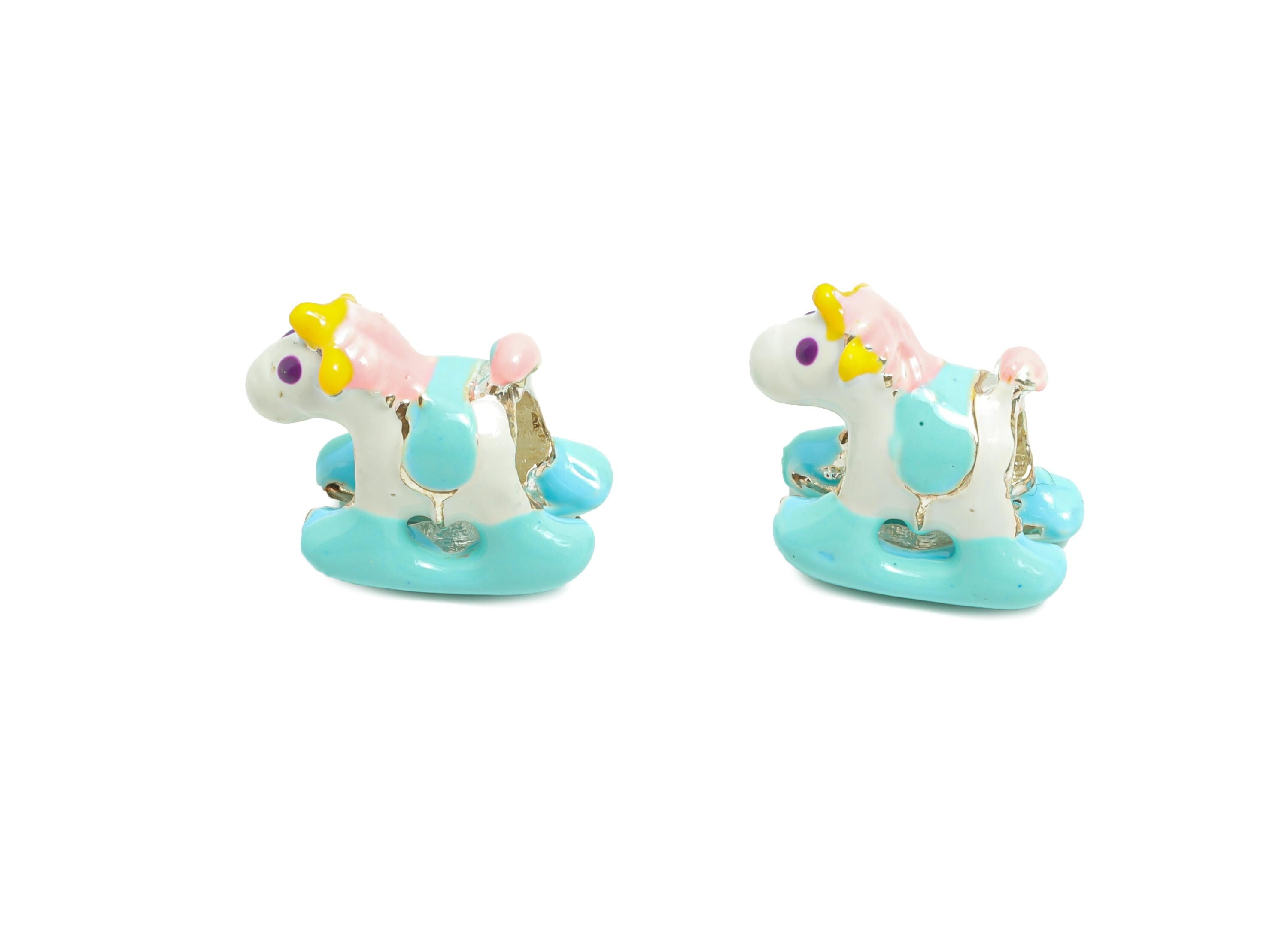 Alloy Unicorn Bead - Enamel Colorful Charm for Bracelet - Cute Cartoon Unicorn Bead - Cute Bead for Bracelet Crafting - 16x12x7mm - ZZ2077 - DOMEDBAZAAR
