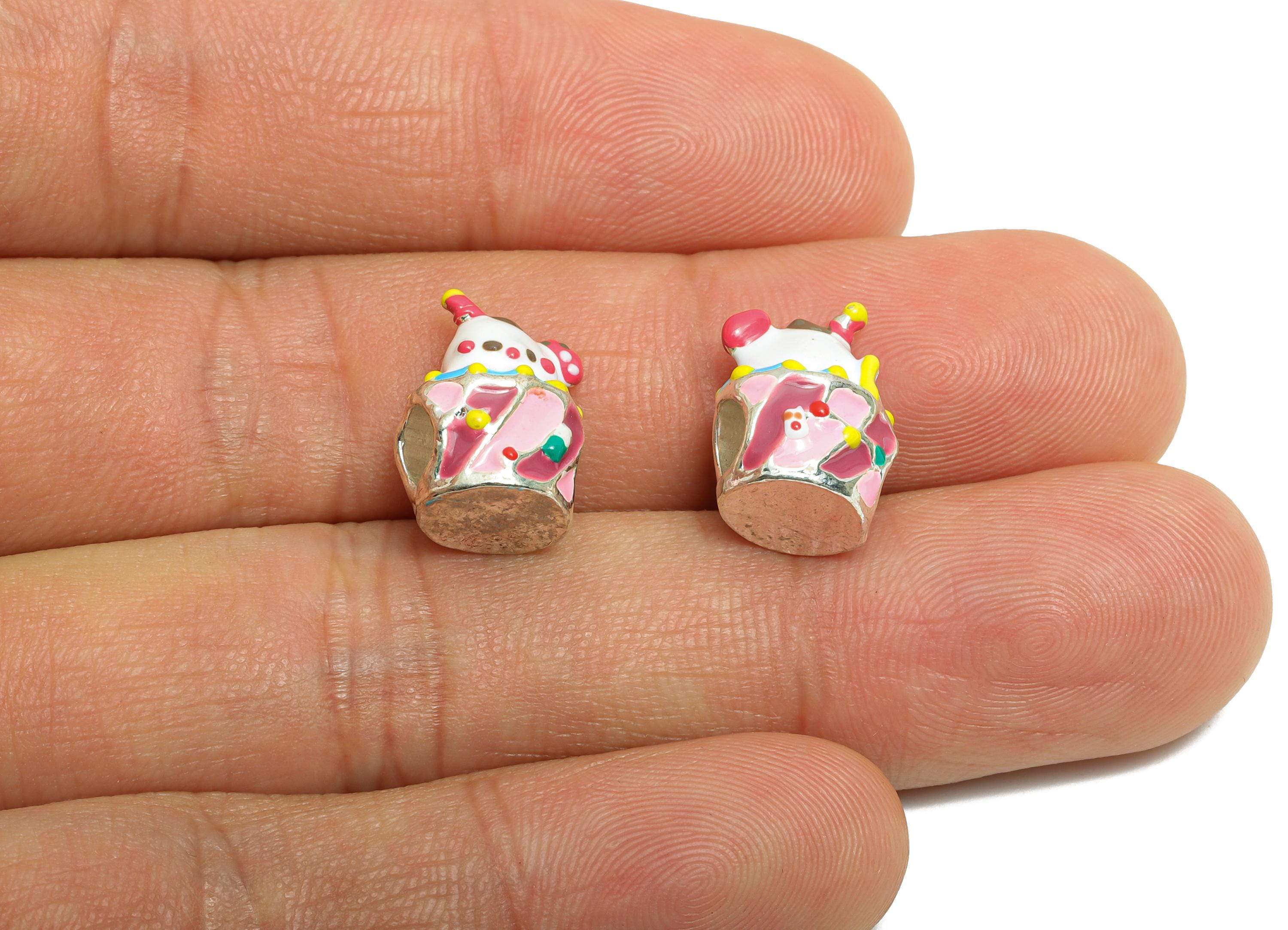 Alloy Cupcake Spacer Beads - Colorful Enamel Bracelet Beads - Refined Alloy Sweet Charms - Jewelry Accessory DIY - 14.9x10x9.8mm - ZZ2061 - DOMEDBAZAAR