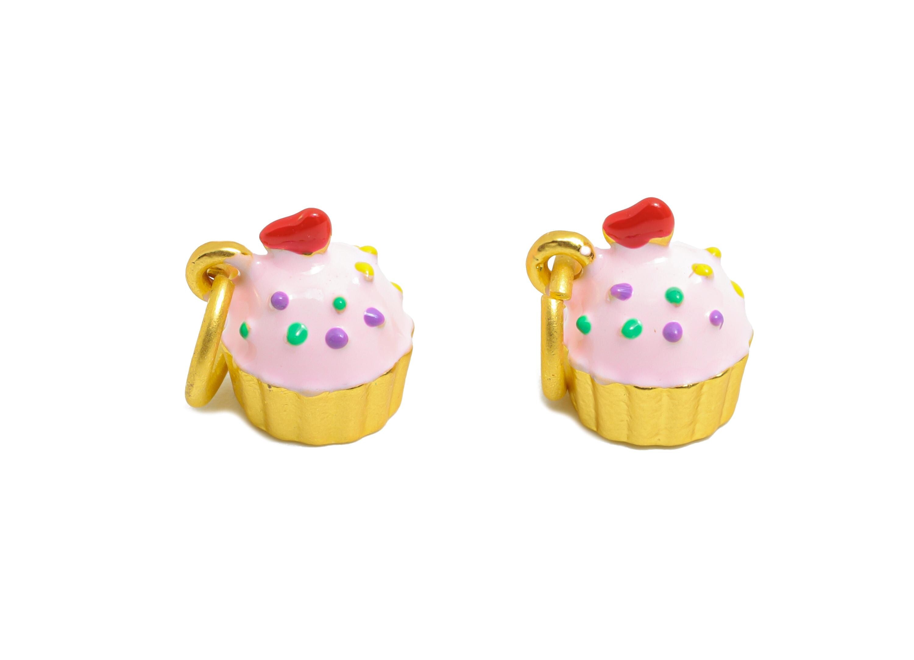 Alloy Blue Cake Charm - Colorful Enamel for Bracelet - Kawaii Cupcake Charm Pendant - DIY Customizable Cute Jewelry - 11.29x9x8mm - ZZ2059 - DOMEDBAZAAR