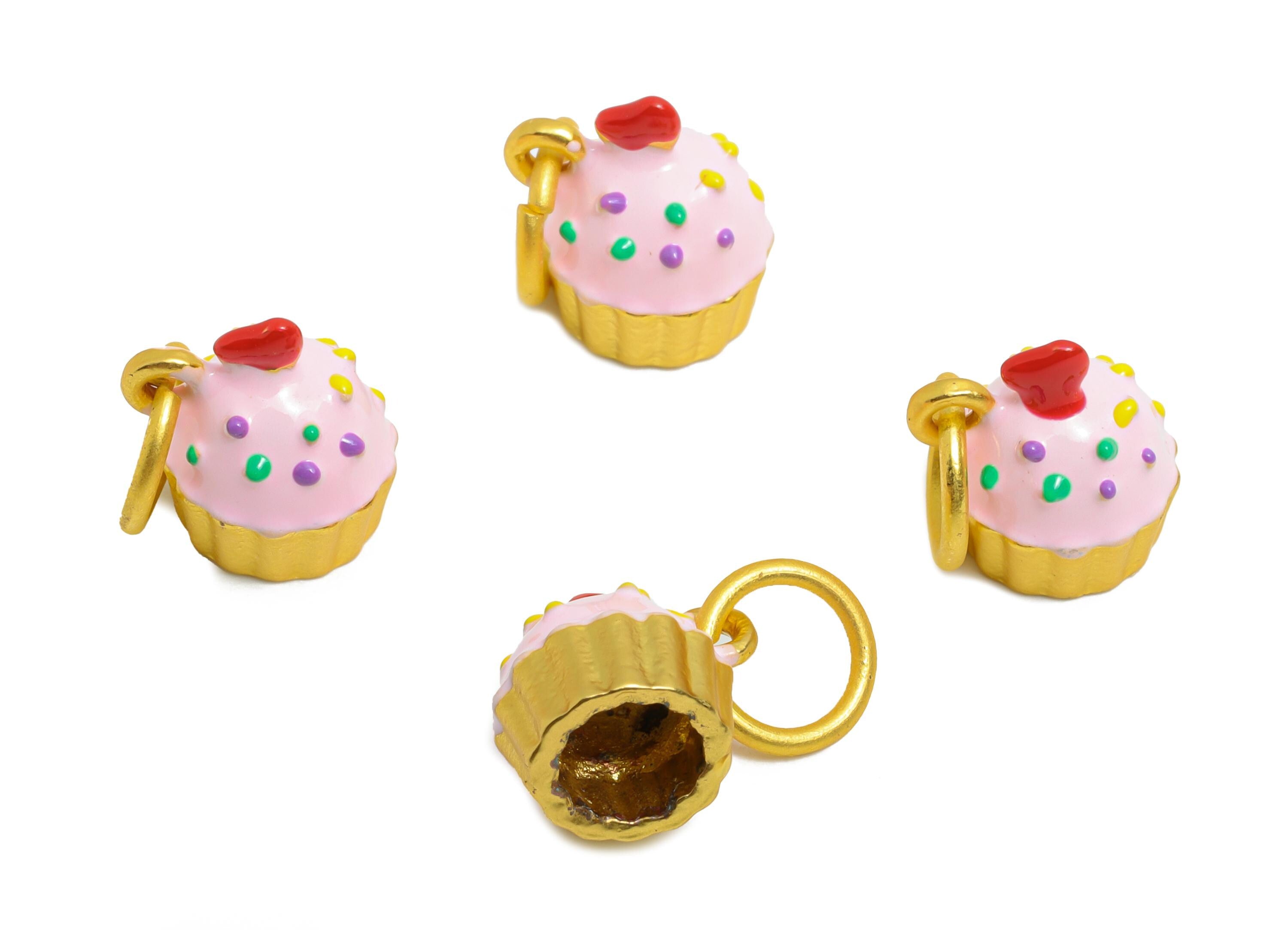 Alloy Blue Cake Charm - Colorful Enamel for Bracelet - Kawaii Cupcake Charm Pendant - DIY Customizable Cute Jewelry - 11.29x9x8mm - ZZ2059 - DOMEDBAZAAR