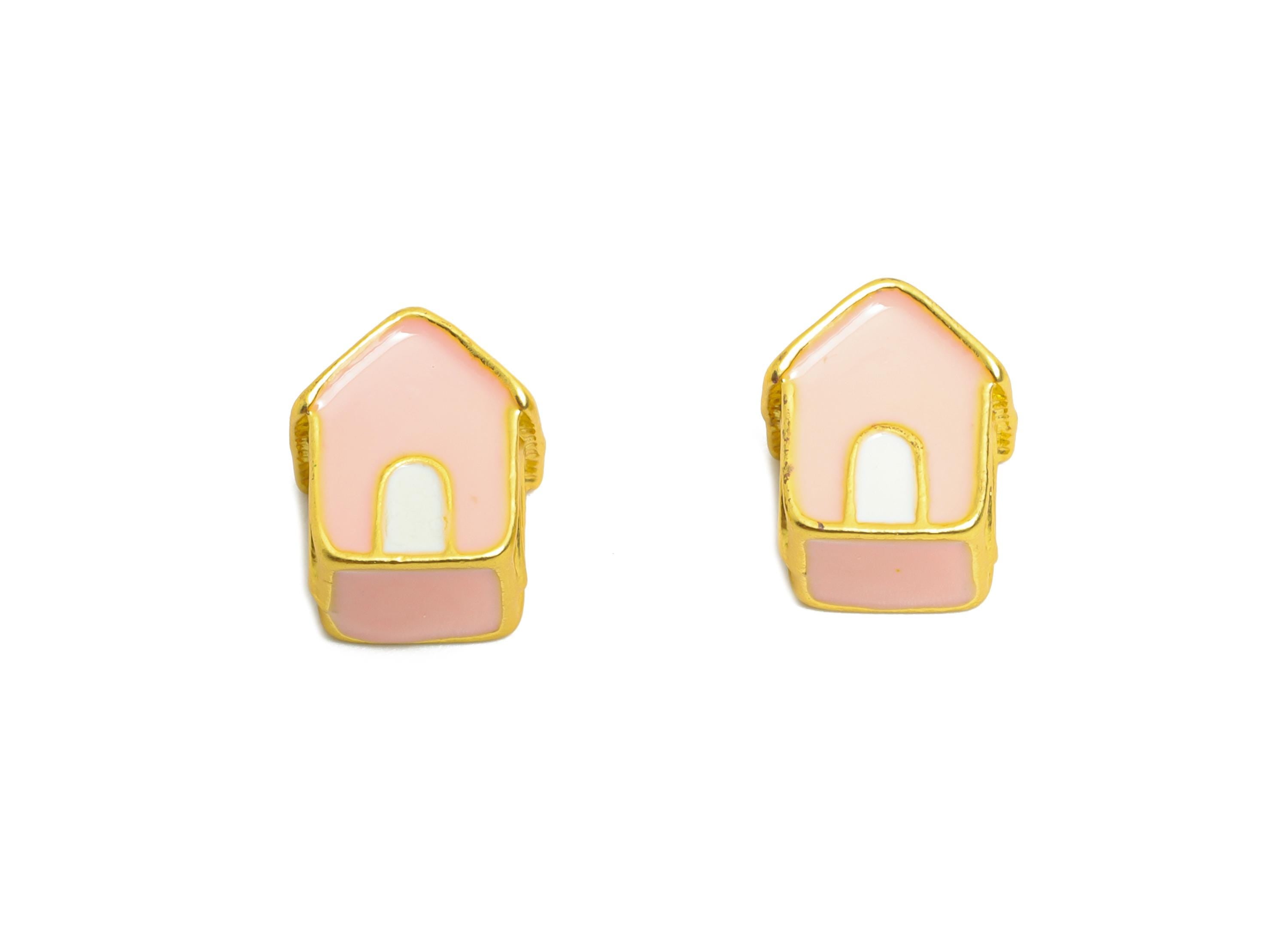 Alloy Kawaii House Bead - Enamel House Charm for Bracelet - DIY Heart House Bead - Cottage Bead for Charm Bracelet - 10x8.65x7mm - ZZ2091 - DOMEDBAZAAR