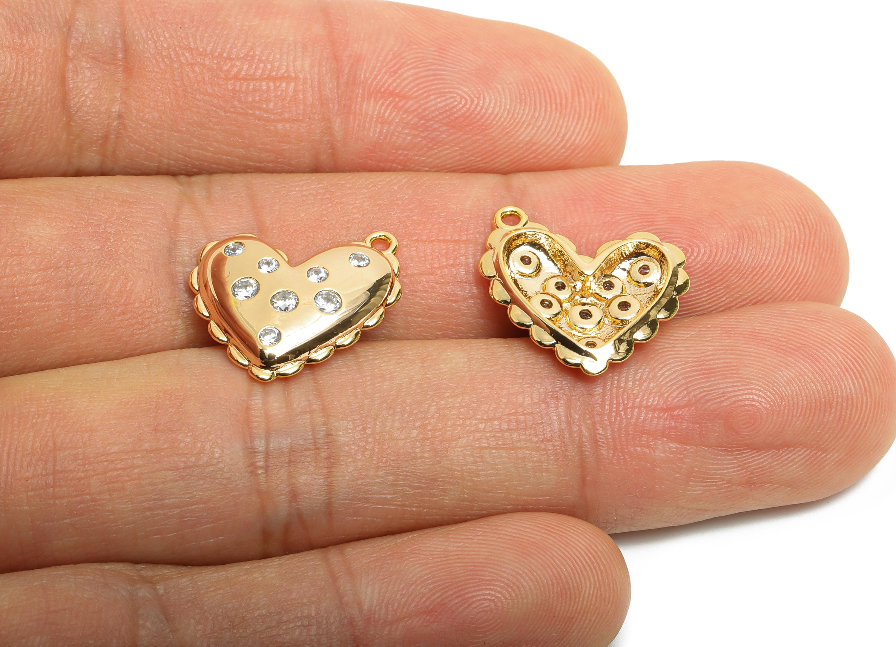 Sparkling Brass Heart Charm - Elegant Gold Zircon Heart Pendant - Dainty Decorative Jewelry - 18K Real Gold Plated - 16.8x15x3.6mm -RGP10499 - DOMEDBAZAAR