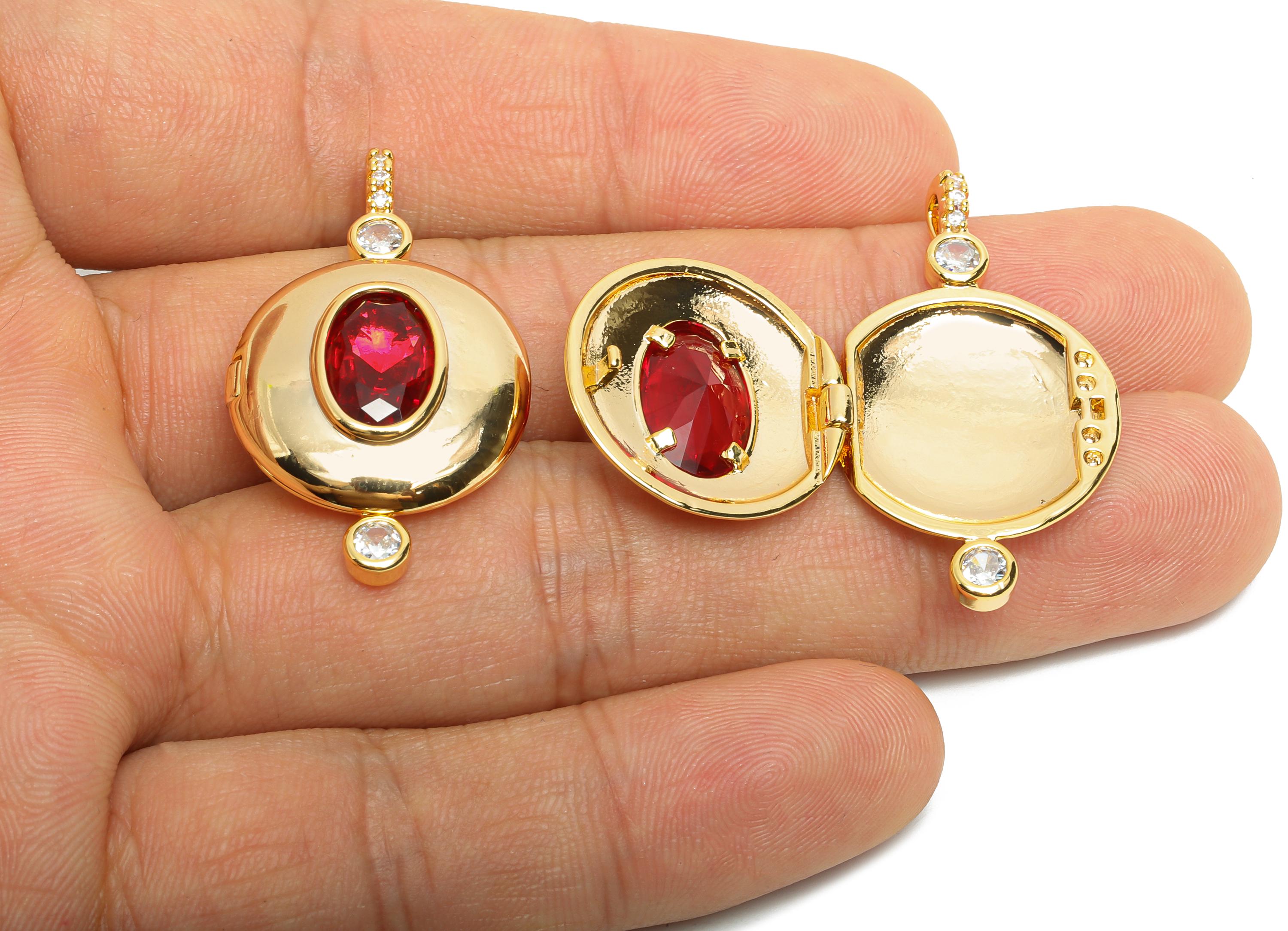Memory Locket Necklace Pendant - CZ Crystal Locket Pendant- Customizable Photo Vintage Locket Charm - 18K Gold Plated - 34x21x7mm - RGP10495 - DOMEDBAZAAR