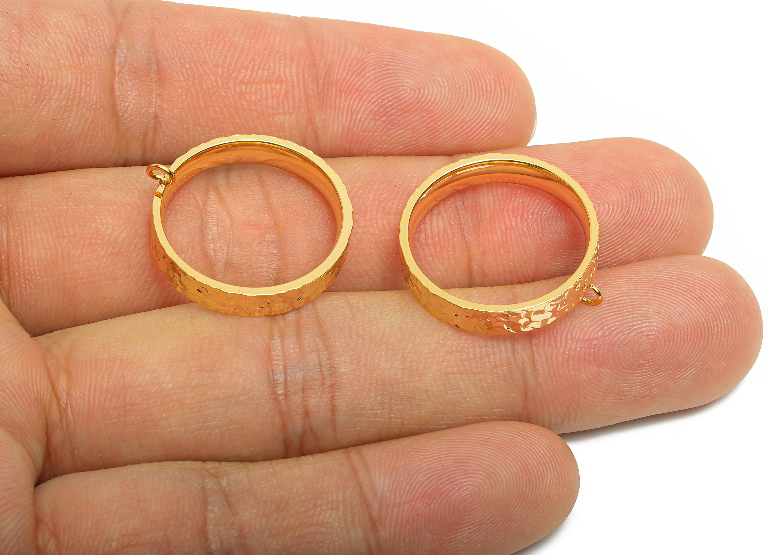 Brass Circle Ring - Brass Textured Versatile Ring With Loop - Hoop Ring for Crafting - 18K Real Gold Plated - 21x21x4mm - RGP10754-8 - DOMEDBAZAAR