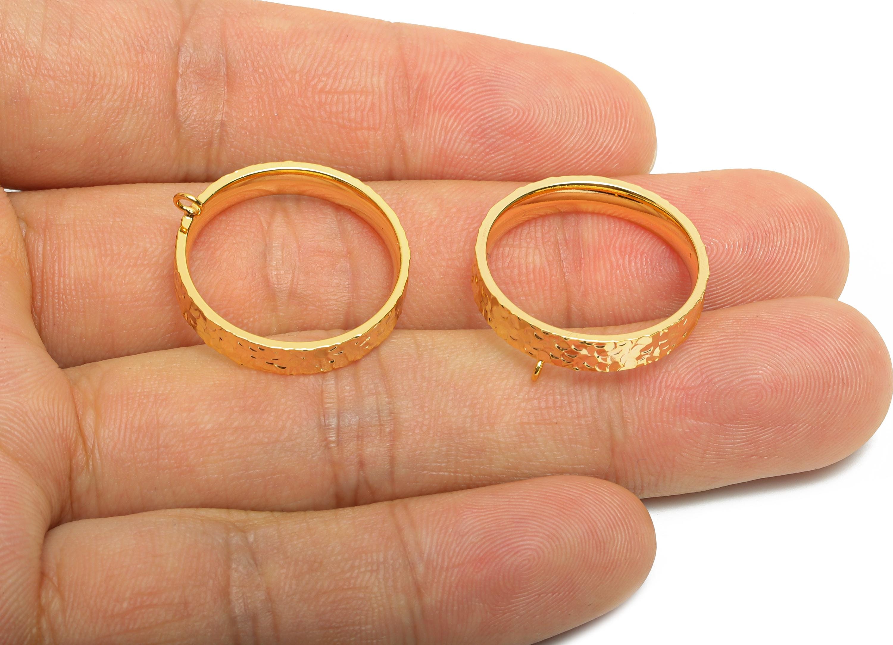 Brass Circle Ring - Brass Textured Versatile Ring With loop - Hoop Ring for Crafting - 18K Real Gold Plated - 22x22x4.14mm - RGP10754-9 - DOMEDBAZAAR