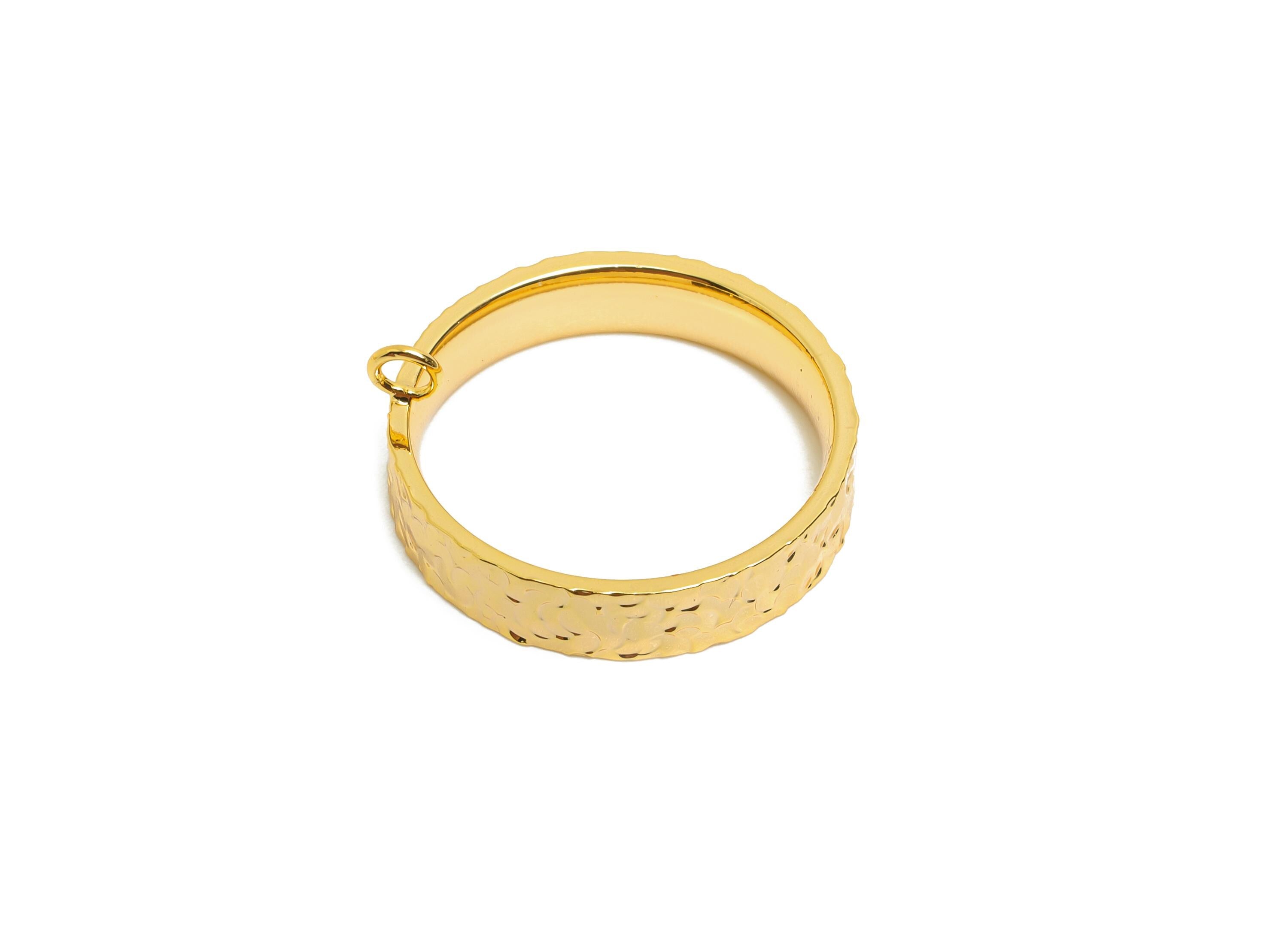 Brass Circle Ring - Brass Textured Versatile Ring With Loop - Hoop Ring for Crafting - 18K Real Gold Plated - 19.45x19x4mm - RGP10754-6 - DOMEDBAZAAR