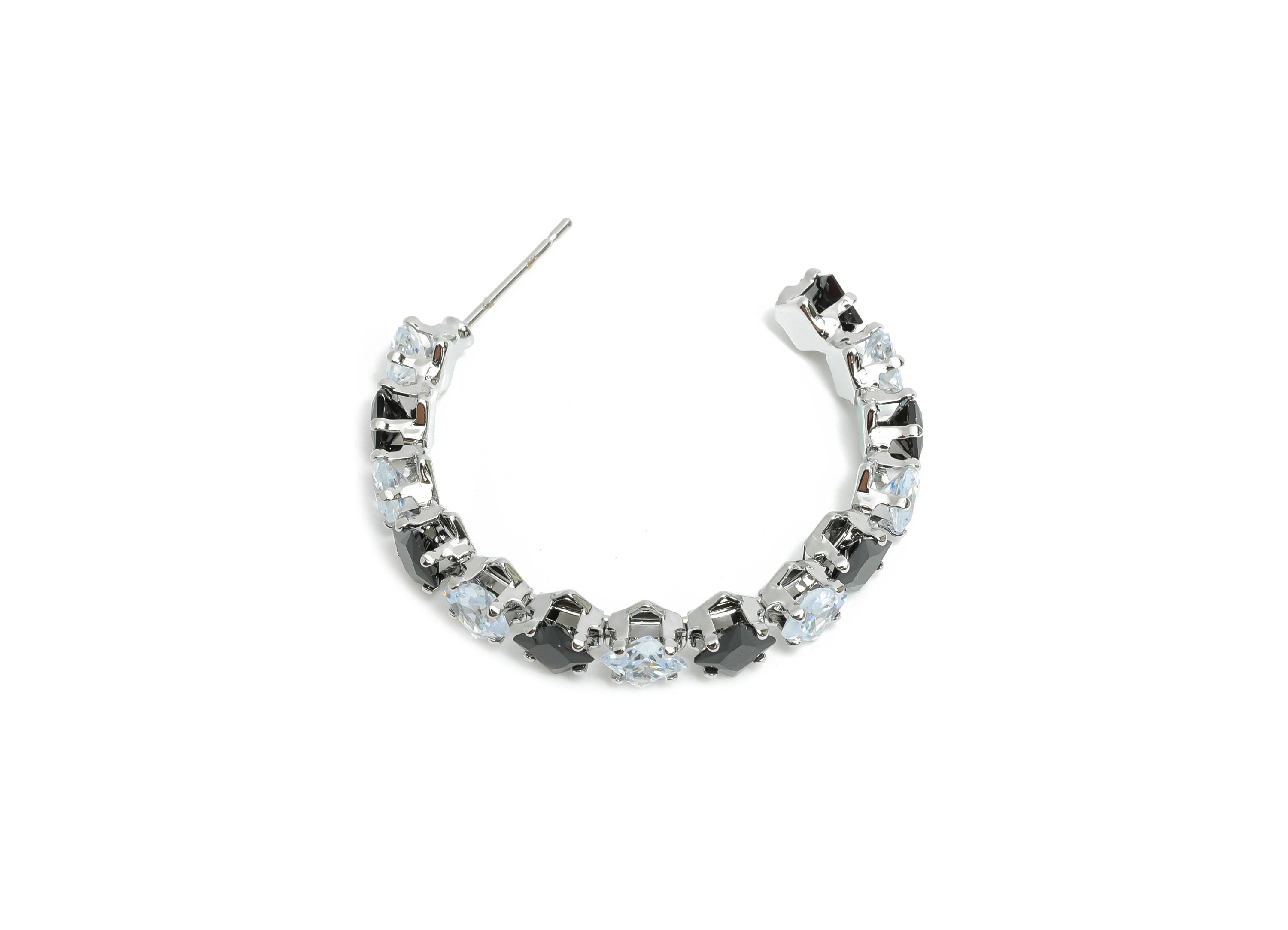 Sparkling C Hoop Post - Inlay Diamond Glass Earring Studs - Luxurious Silver Brass Jewelry - 18K White Gold Plating - 35x30x7mm - RGP9949S - DOMEDBAZAAR