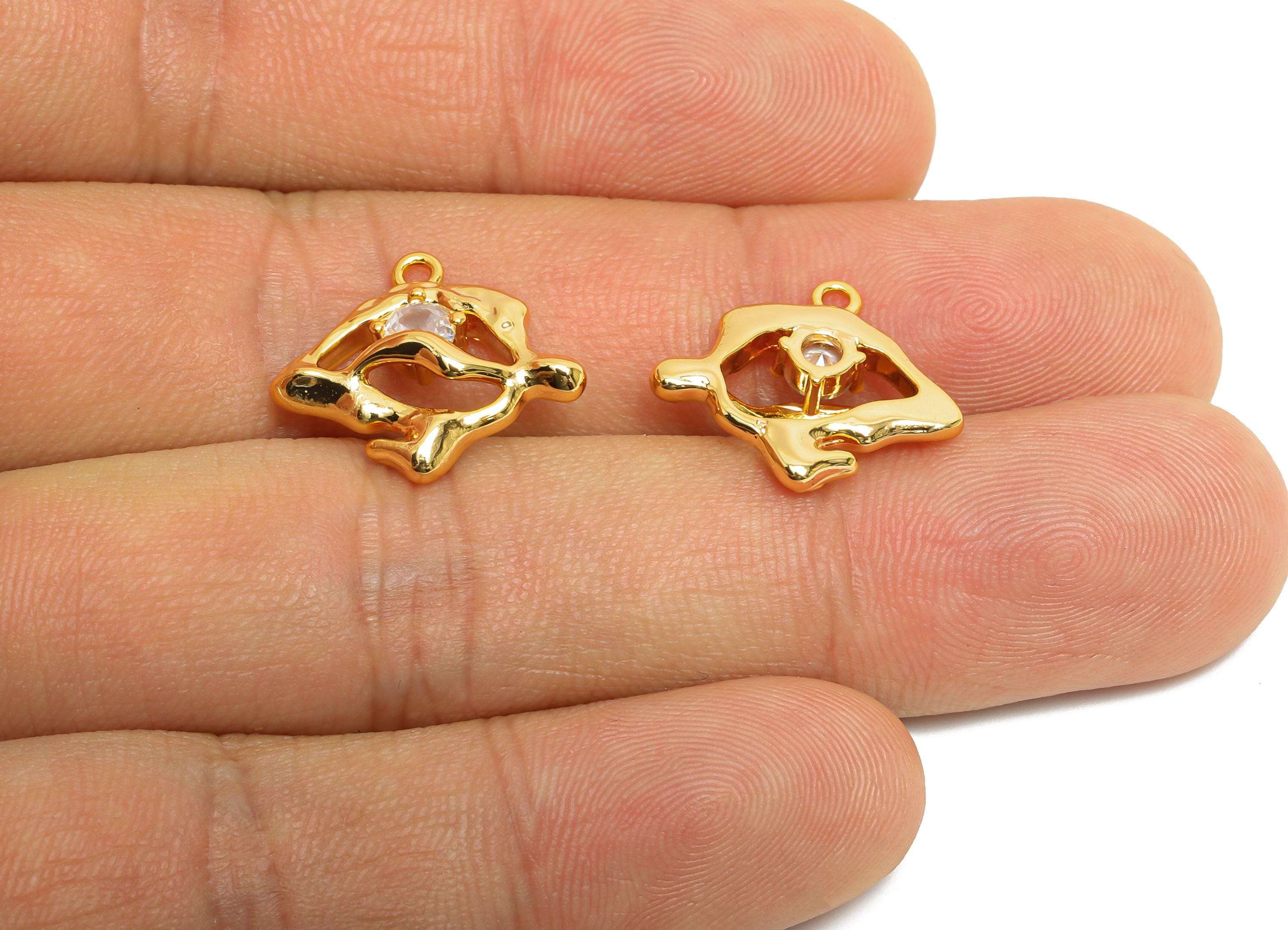 Brass Irregular Earring Charm - Modern Geometric Cubic Zircon Charm - Abstract Gold Pendant - 18K Real Gold Plating - 17x15x4mm - RGP9936 - DOMEDBAZAAR