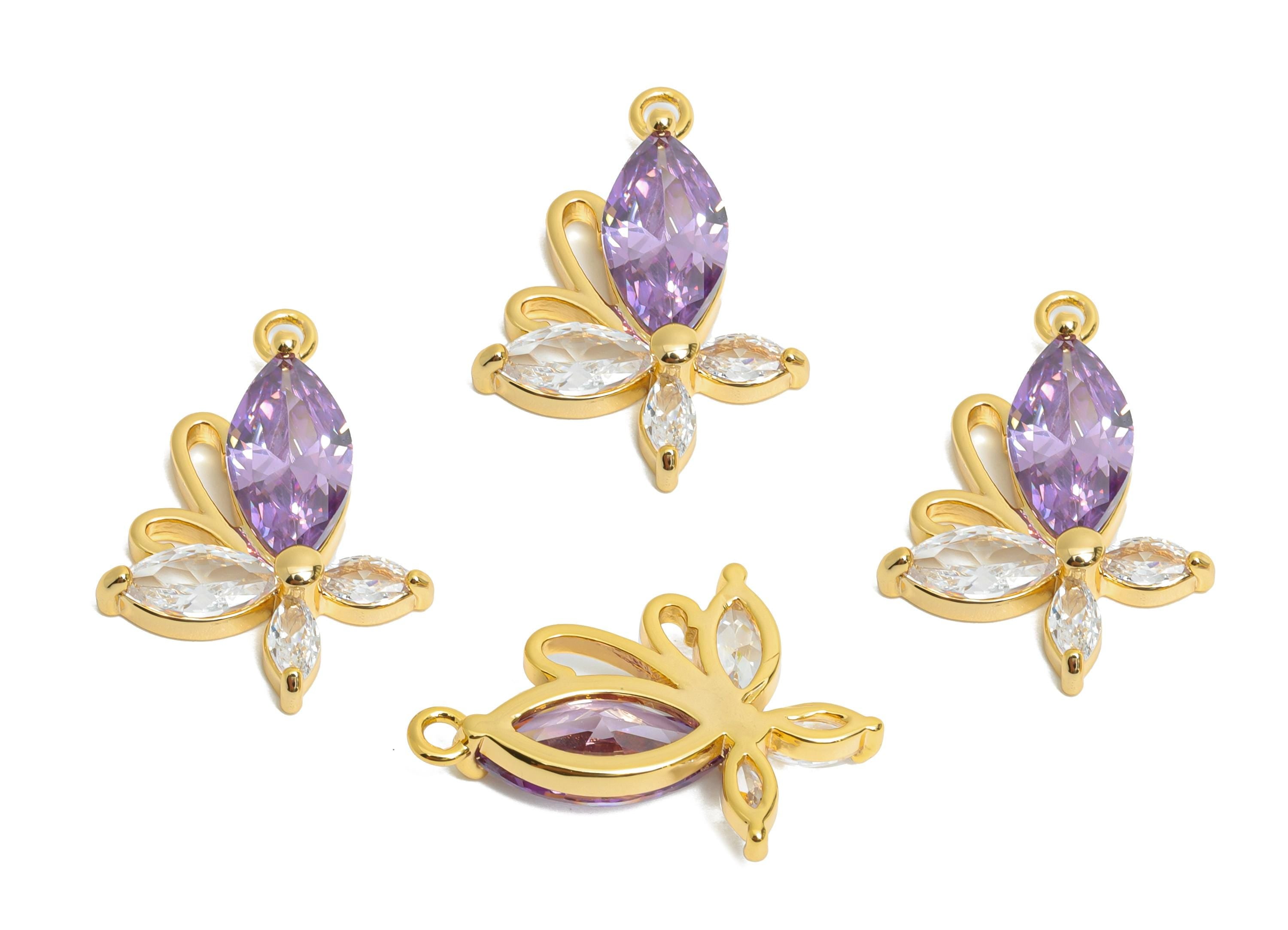 Brass Butterfly Earring Charm - Modern Marquise Cubic Zircon Charm - Luxury Gold Pendant - 18K Real Gold Plating - 22x16x4mm - RGP9889 - DOMEDBAZAAR