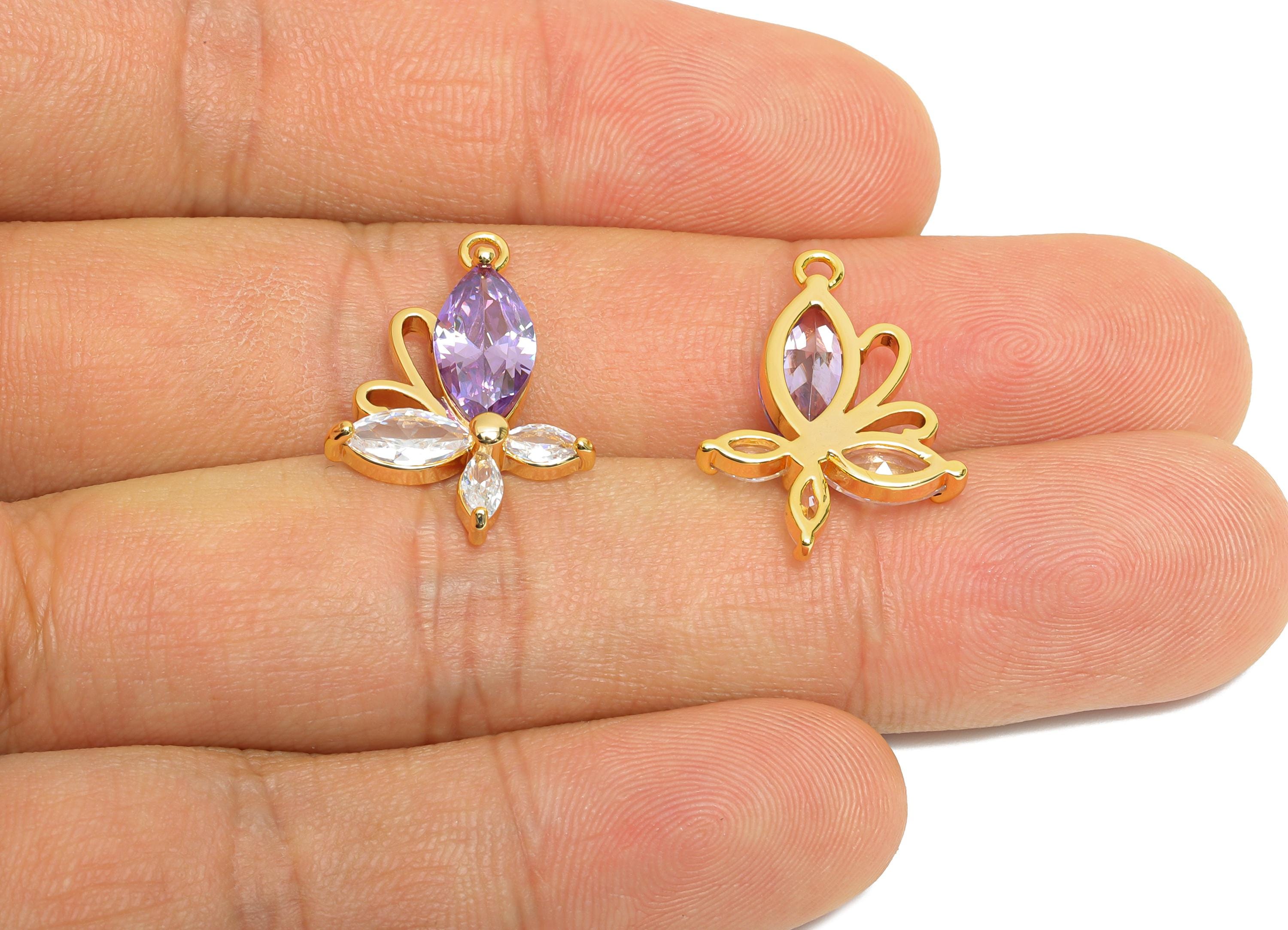 Brass Butterfly Earring Charm - Modern Marquise Cubic Zircon Charm - Luxury Gold Pendant - 18K Real Gold Plating - 22x16x4mm - RGP9889 - DOMEDBAZAAR