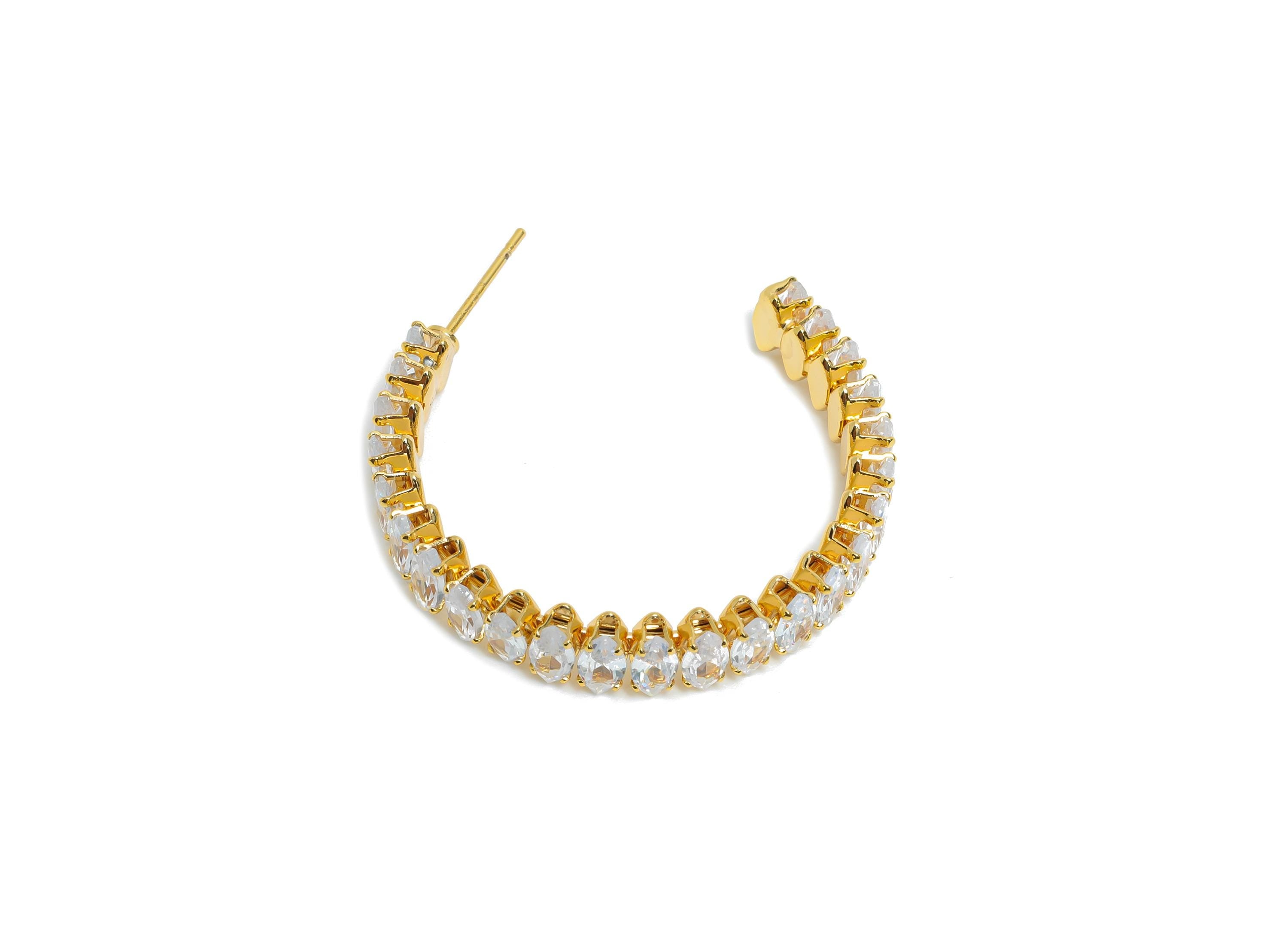 Sparkling C Hoop Post - Inlay Marquise Glass Earring Stud - Luxurious Gold Brass Jewelry - 18K Real Gold Plated Brass - 33.6x29x6mm -RGP9942 - DOMEDBAZAAR